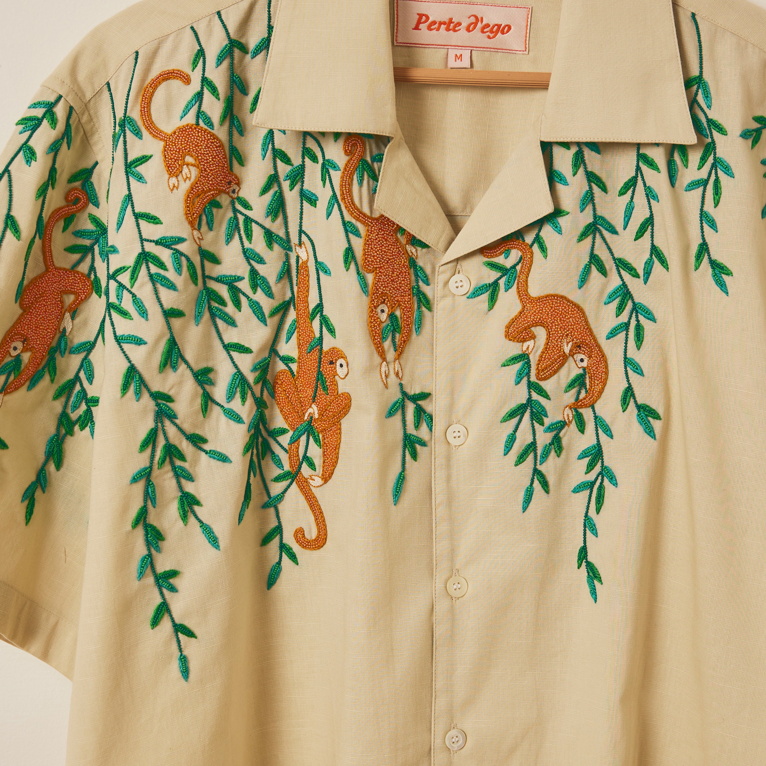 "Jungle story" hand embroidered shirt