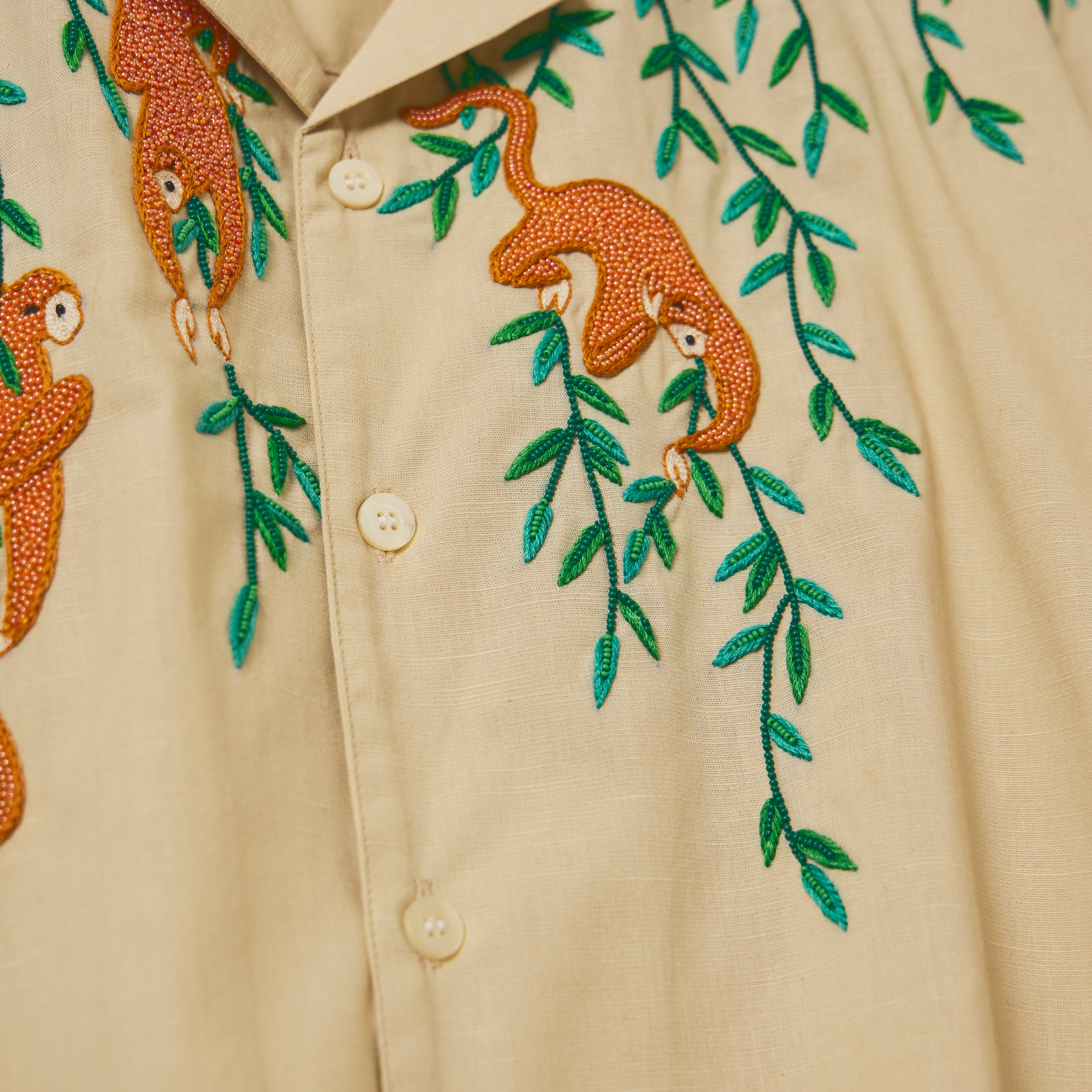 "Jungle story" hand embroidered shirt