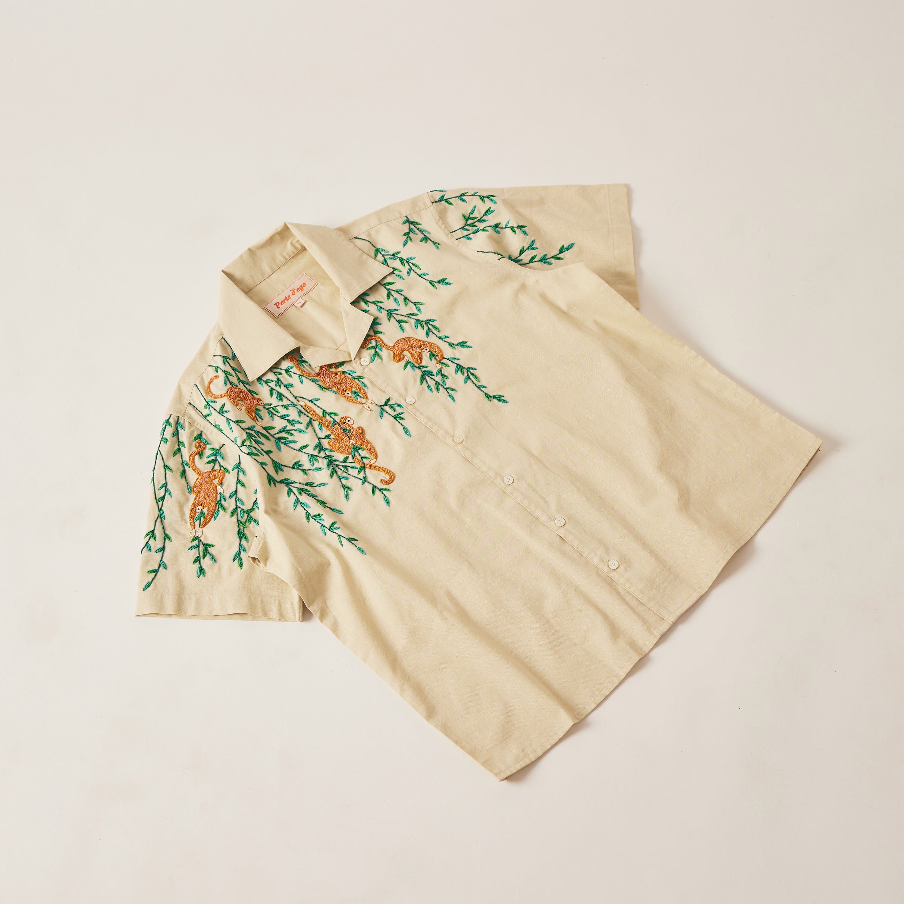 "Jungle story" hand embroidered shirt