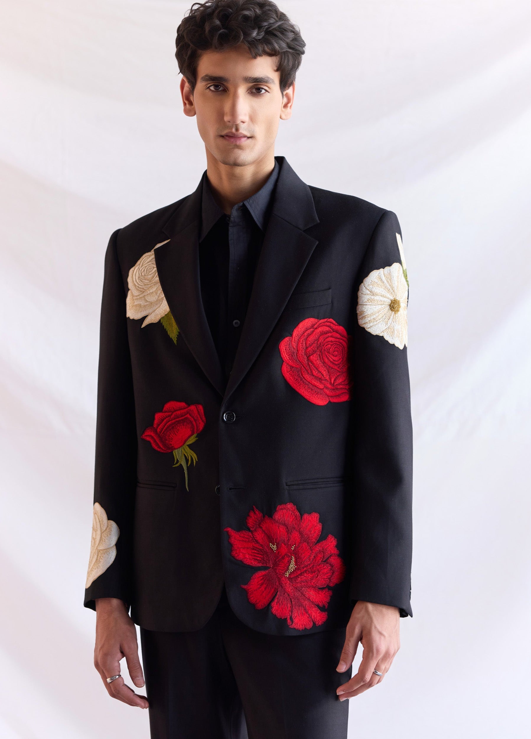 "Floral Reverie" hand embroidered Blazer