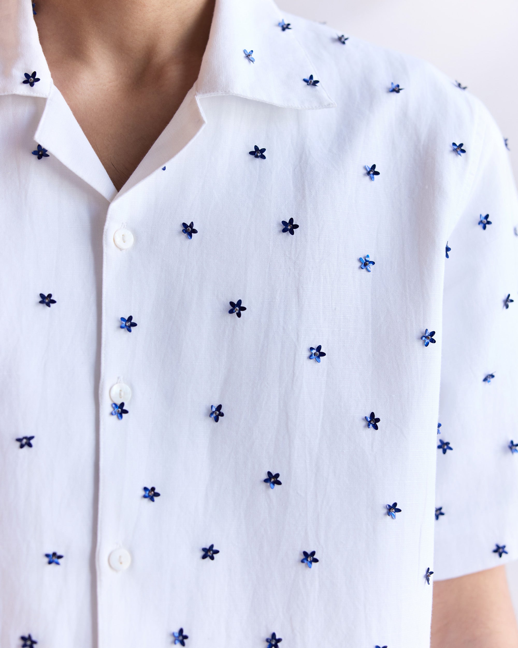 “Blue floral” hand embroidered shirt