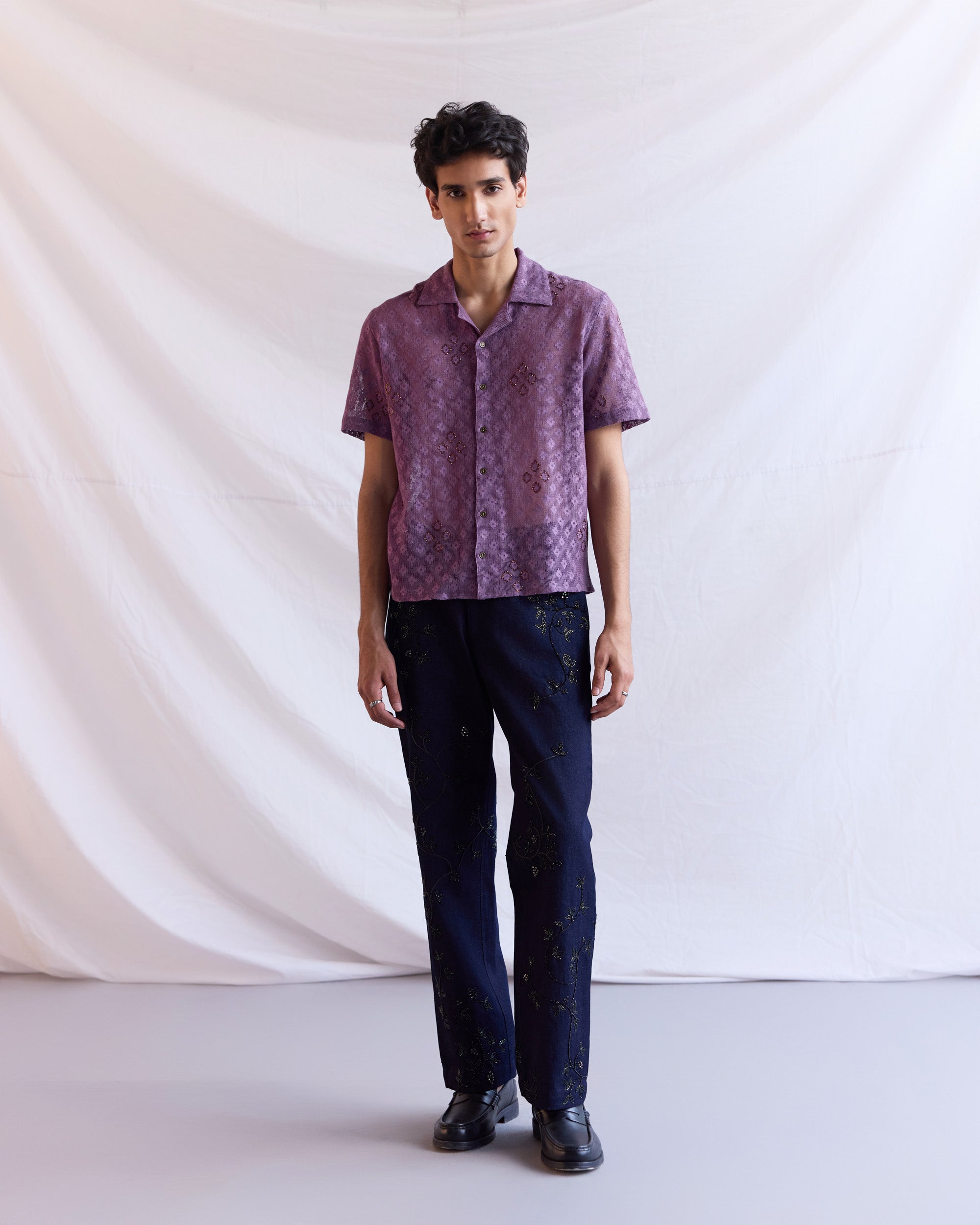 Hand embroidered straight fit jeans