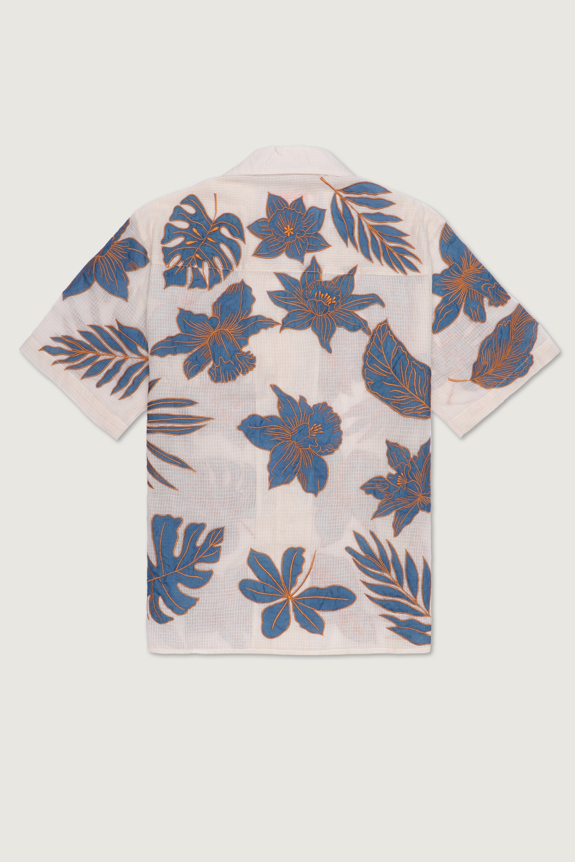 Blue floral appliqué shirt