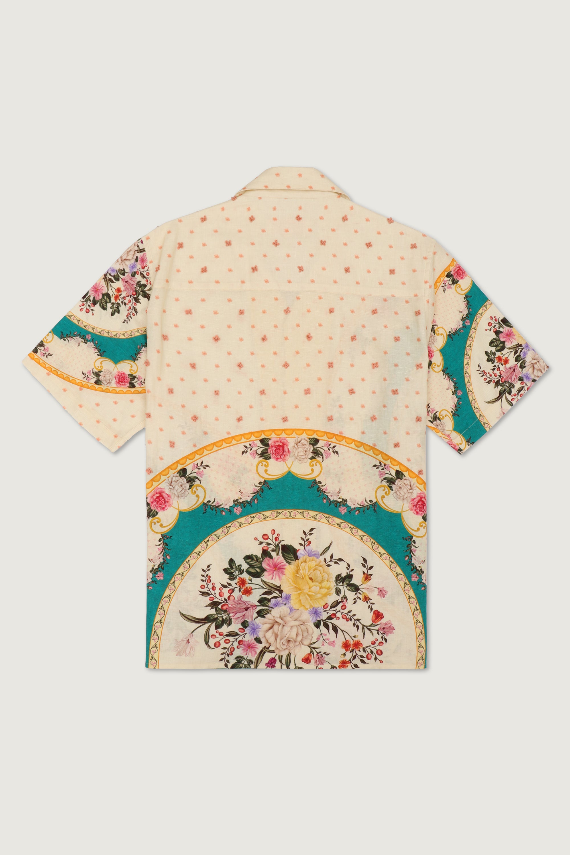 "Vintage plates" hand embroidered shirt