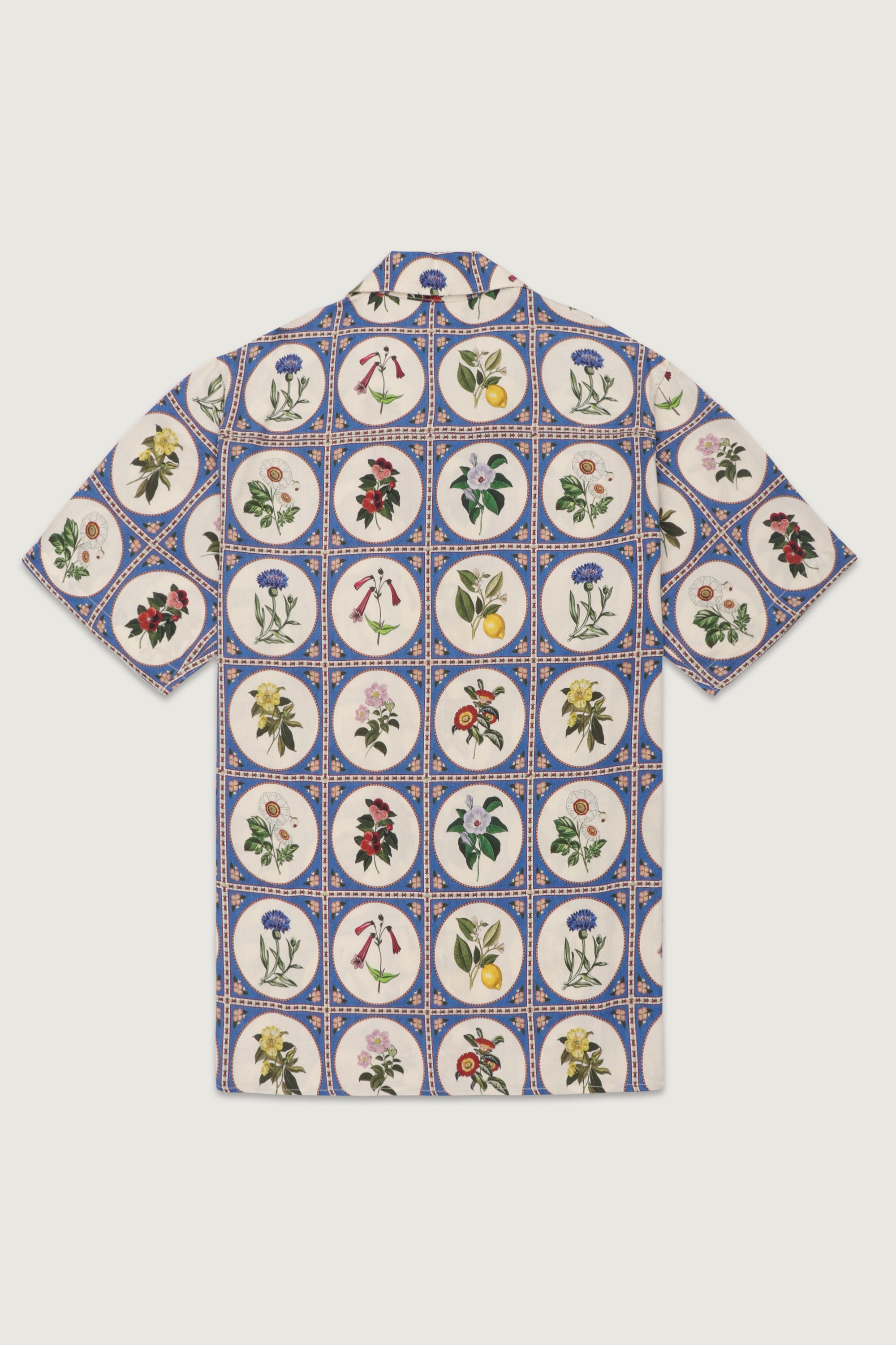 Botanical illustrations half sleeves shirt- Blue