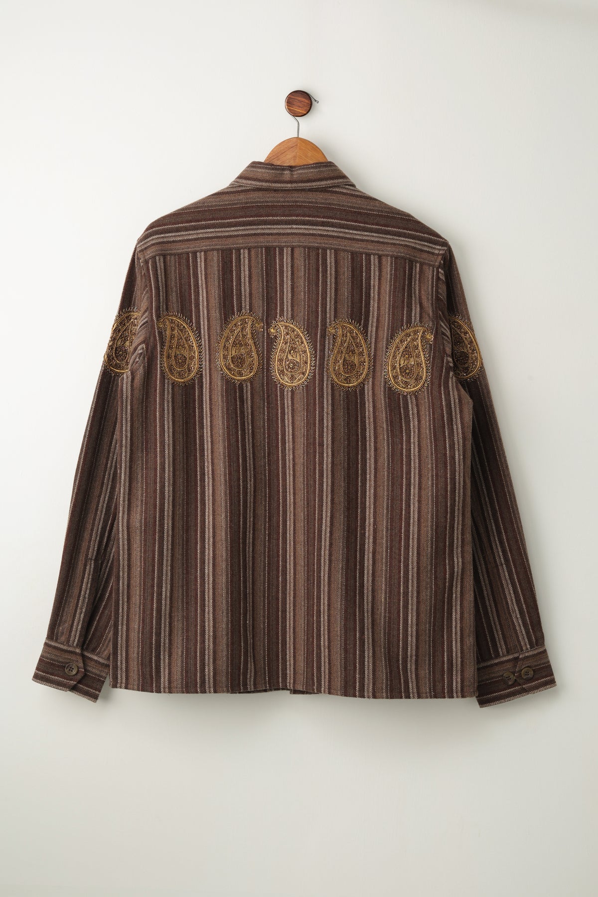 Hand embroidered paisley wool overshirt