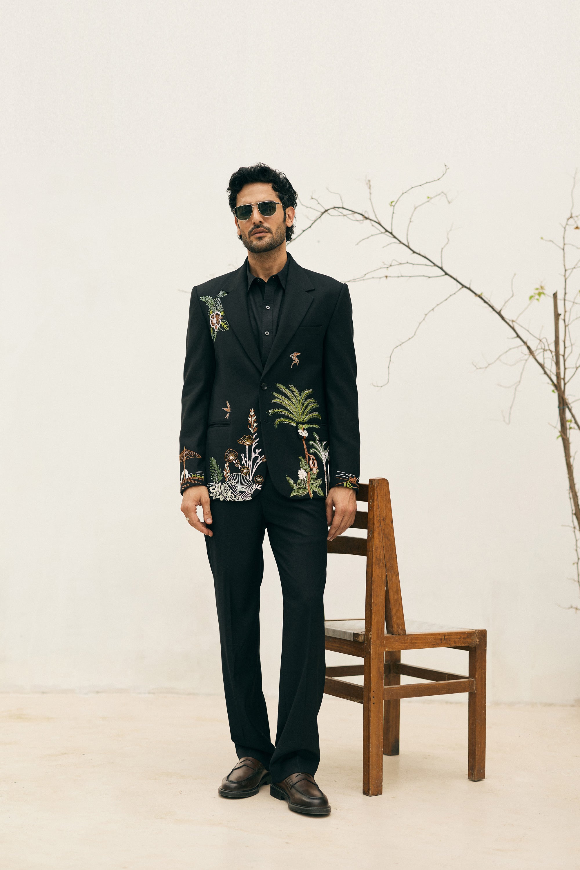 Midnight Tropics Hand embroidered Blazer