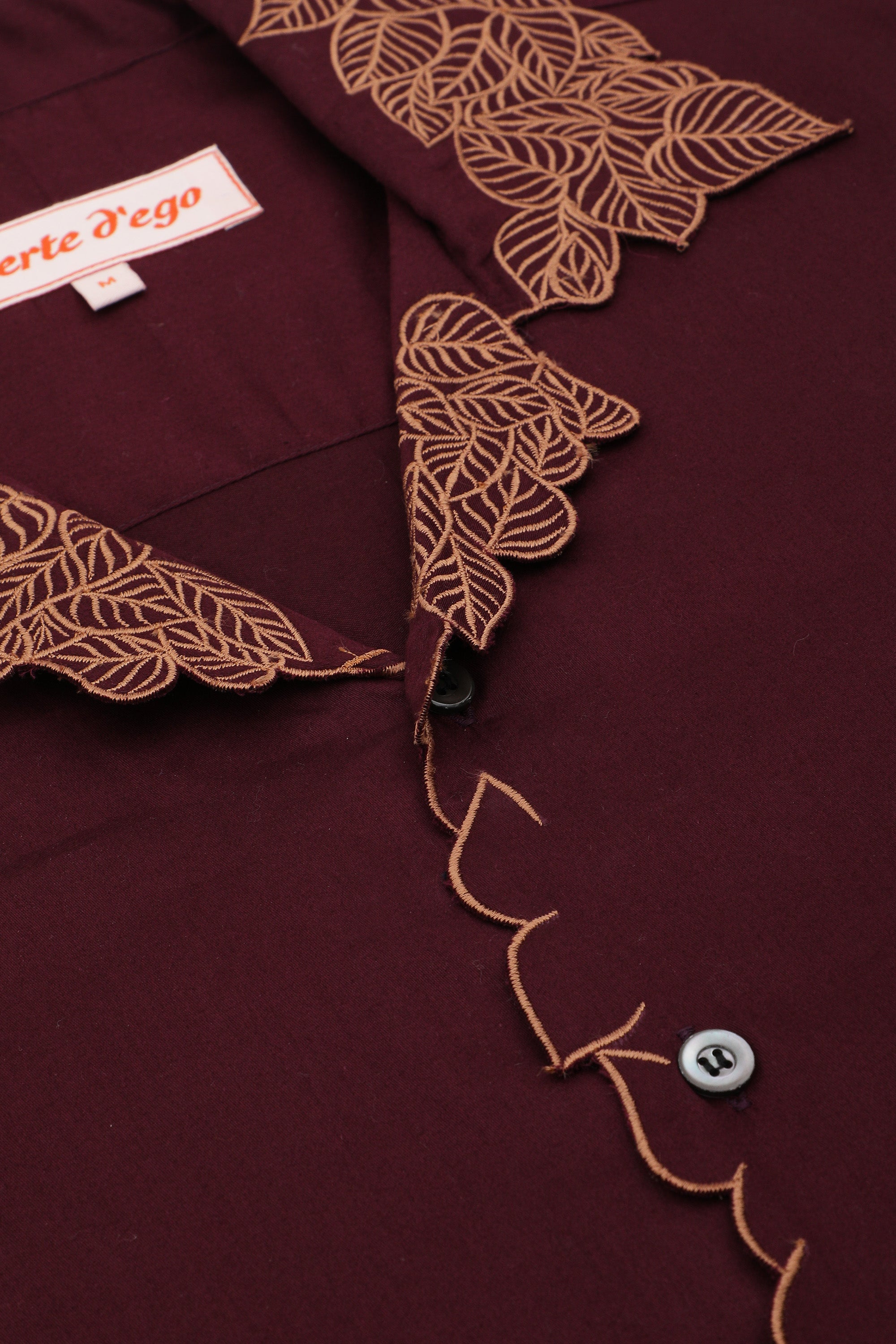 "Les feuilles" Cutwork shirt- wine