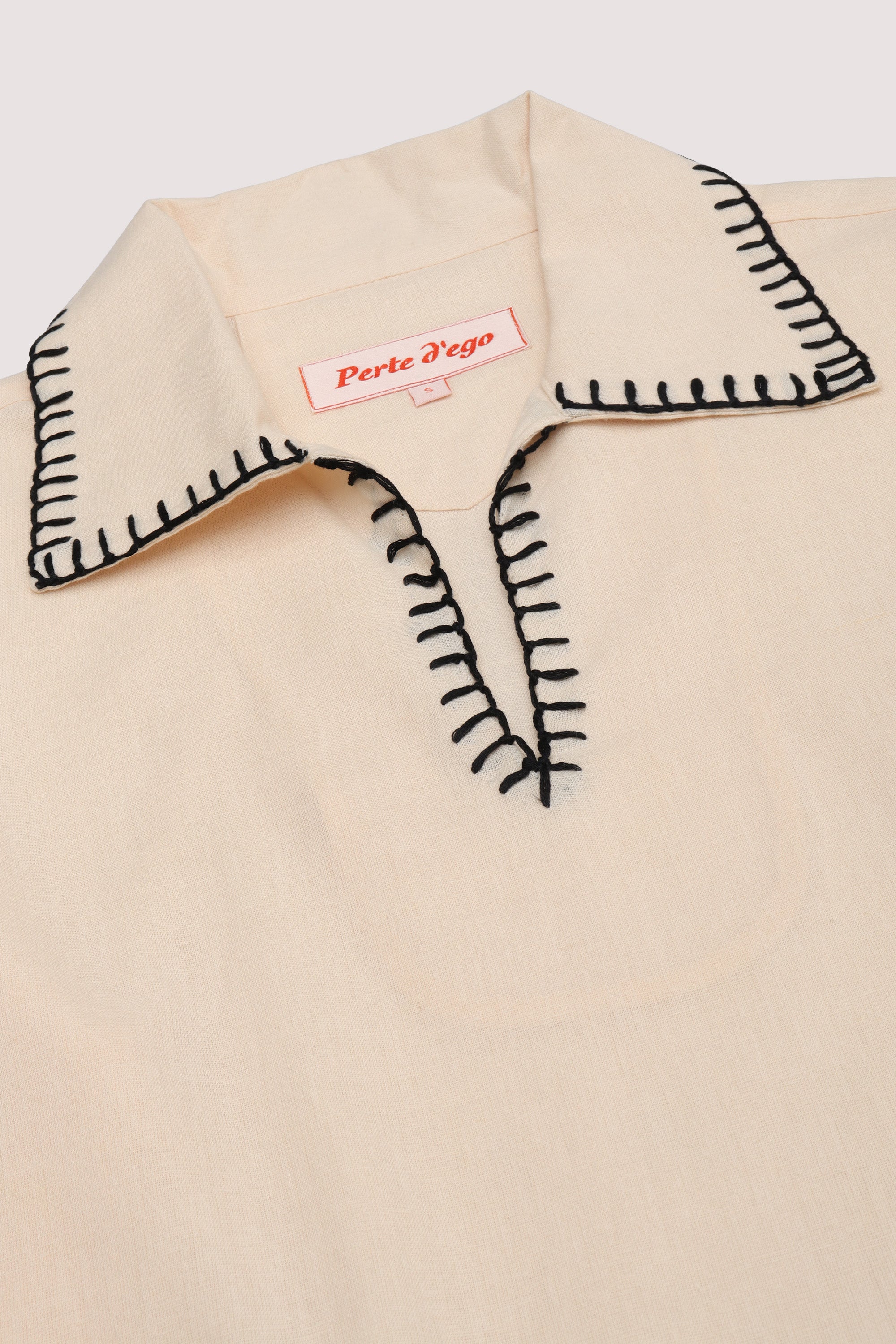 Blanket stitch hand embroidered resort shirt