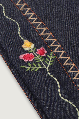 Floral embroidered denim pants