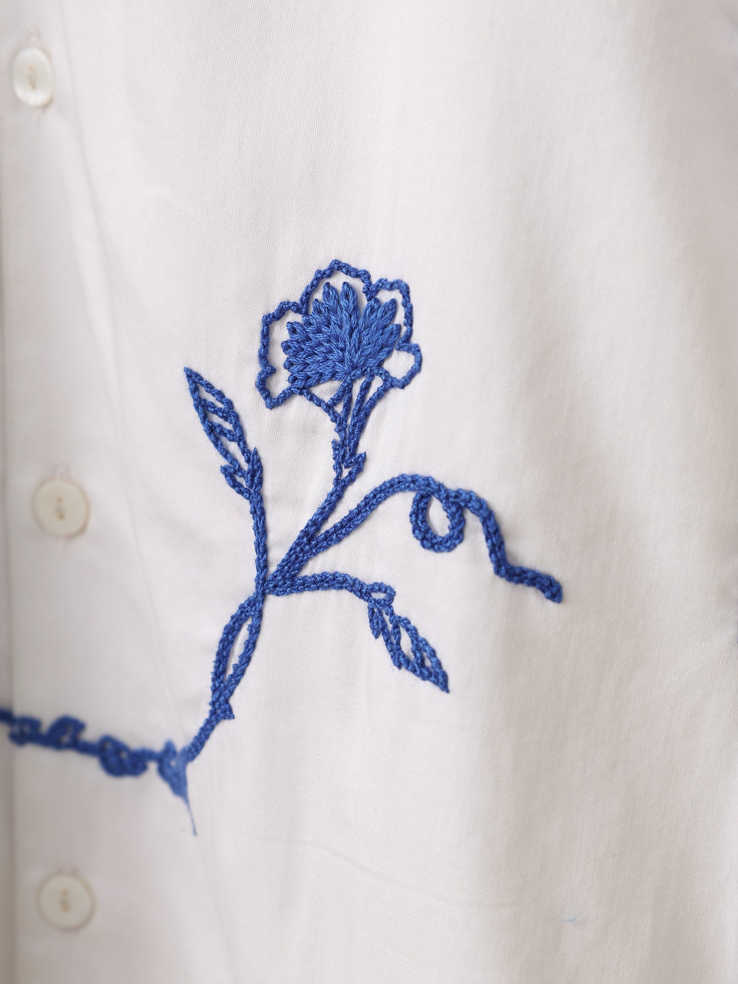 "Blue floral" hand embroidered shirt