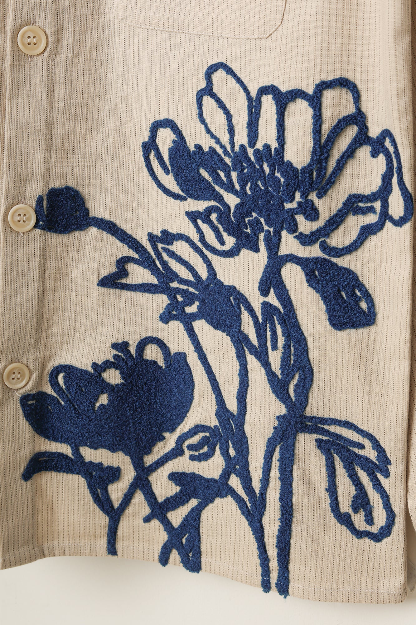 トップス Flower Embroidery Over Shirt Blue Floral