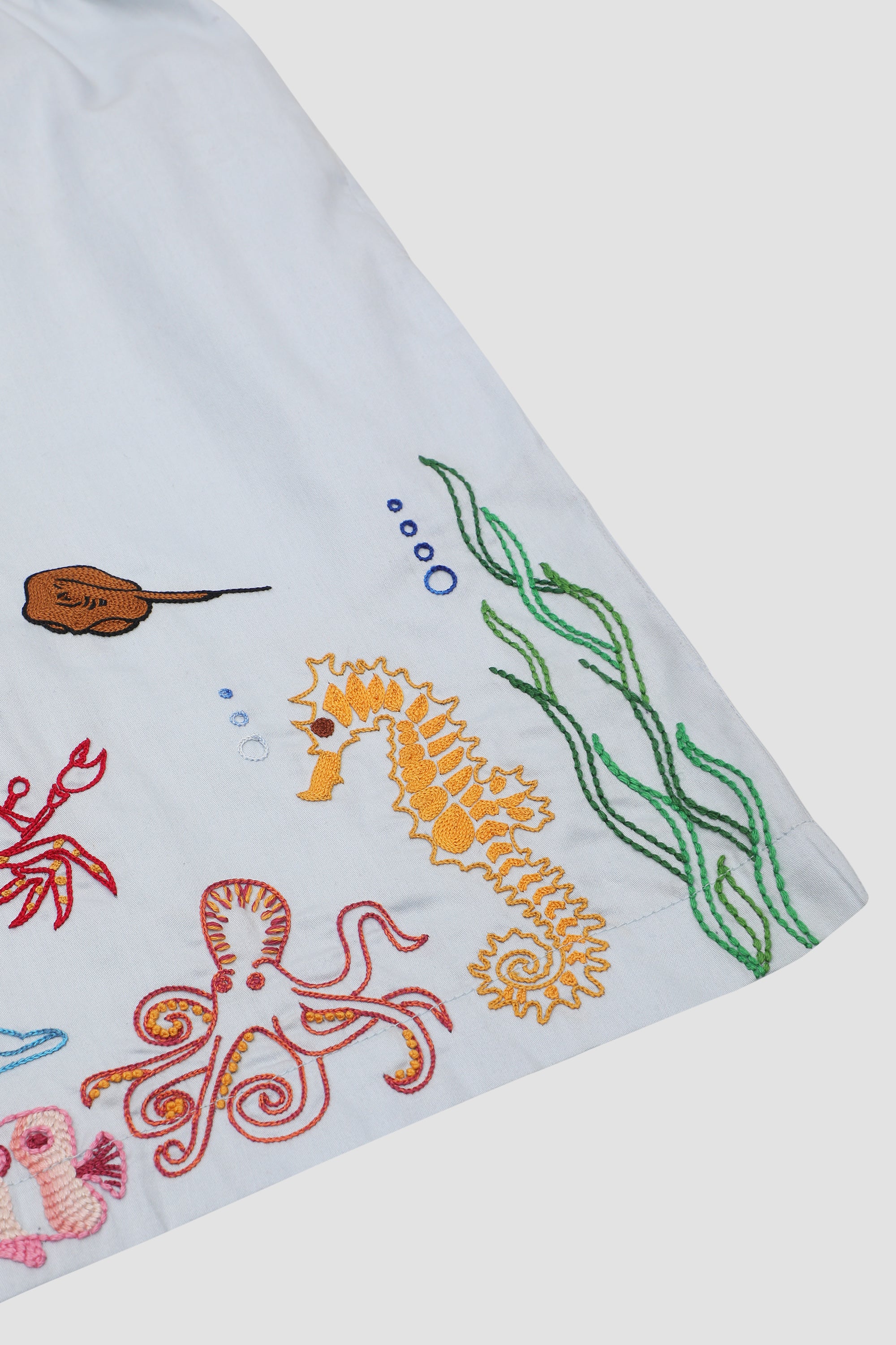 Sea life hand embroidered shorts