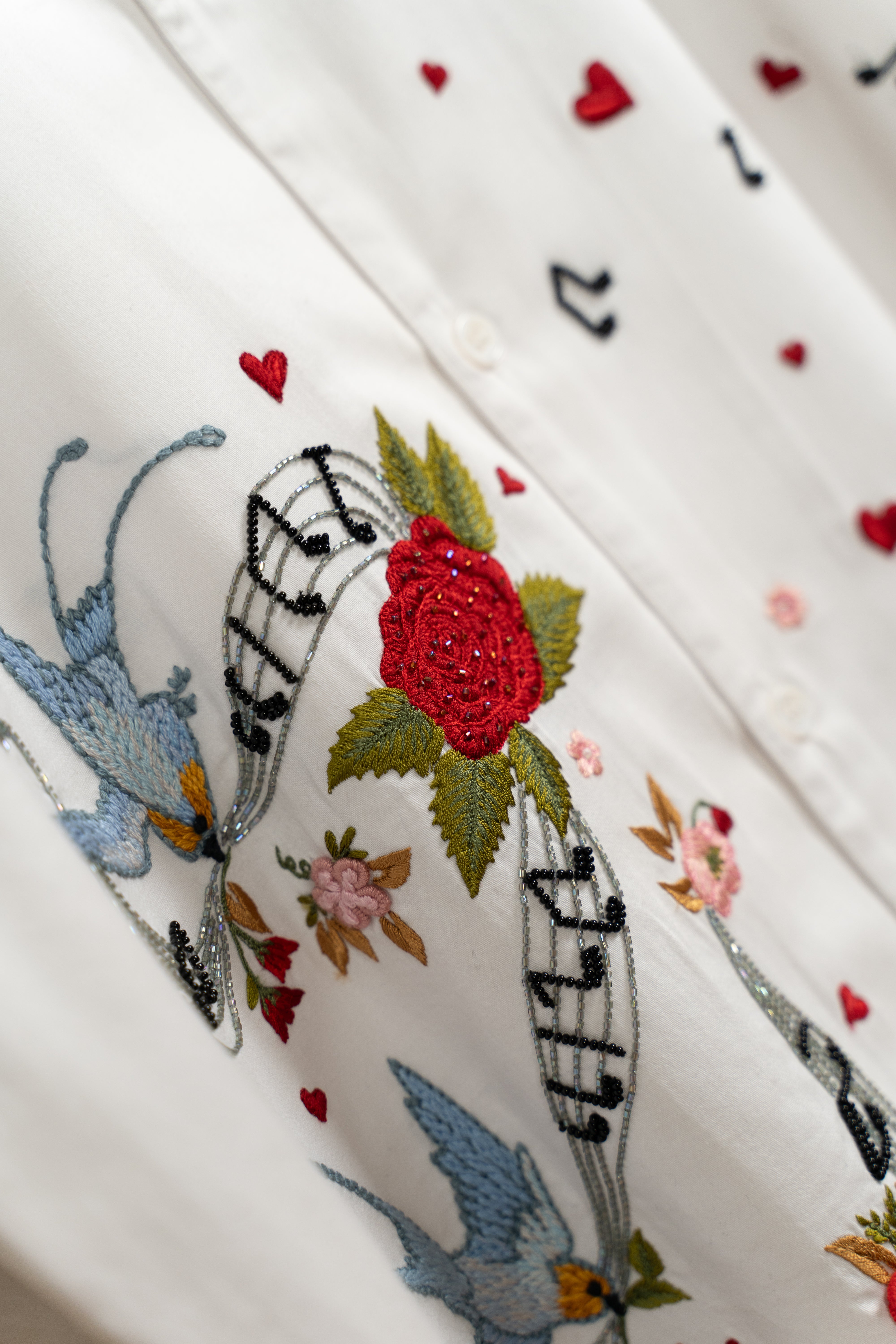 "Love songs" hand embroidered Shirt