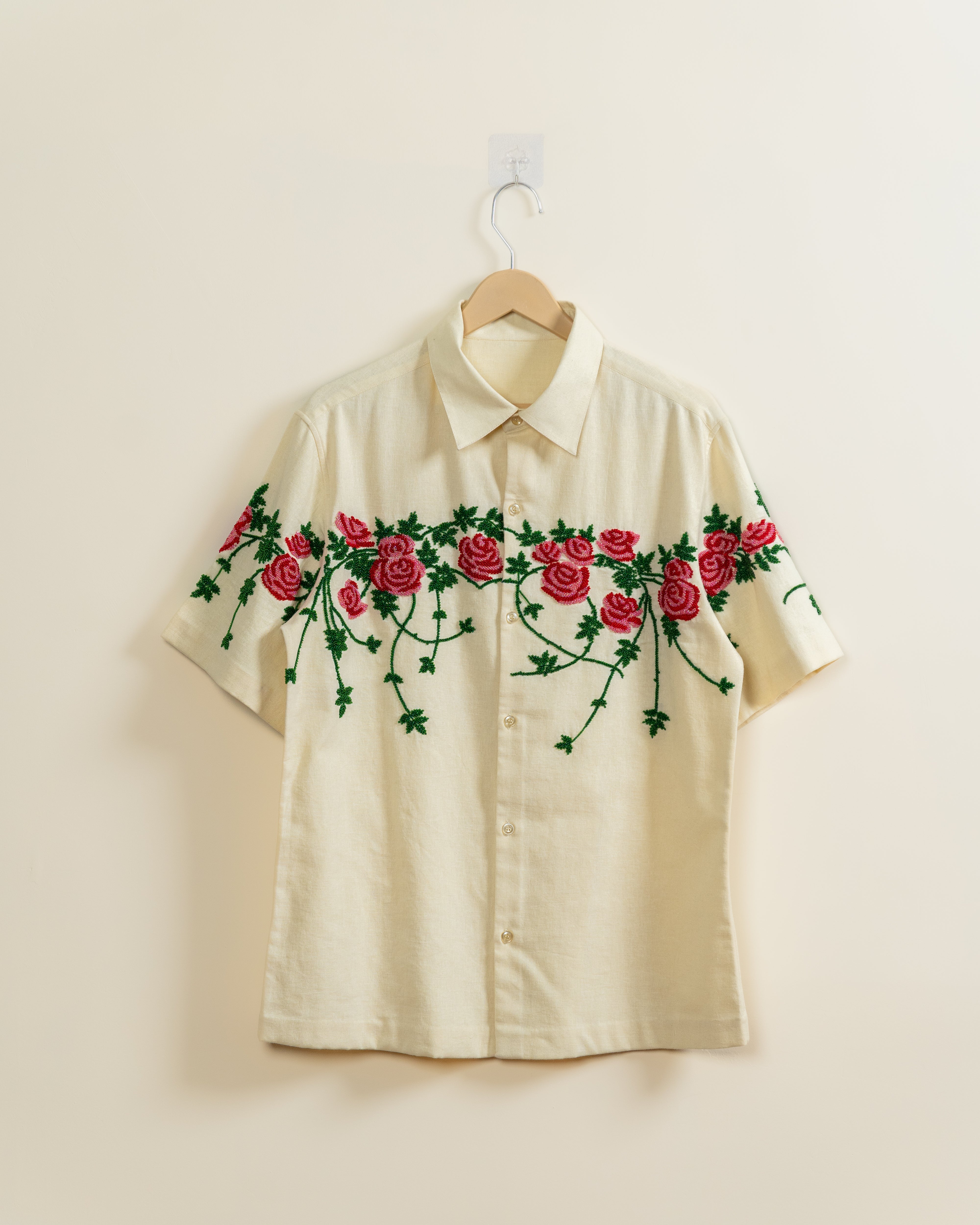 Beadwork roses hand embroidered shirt