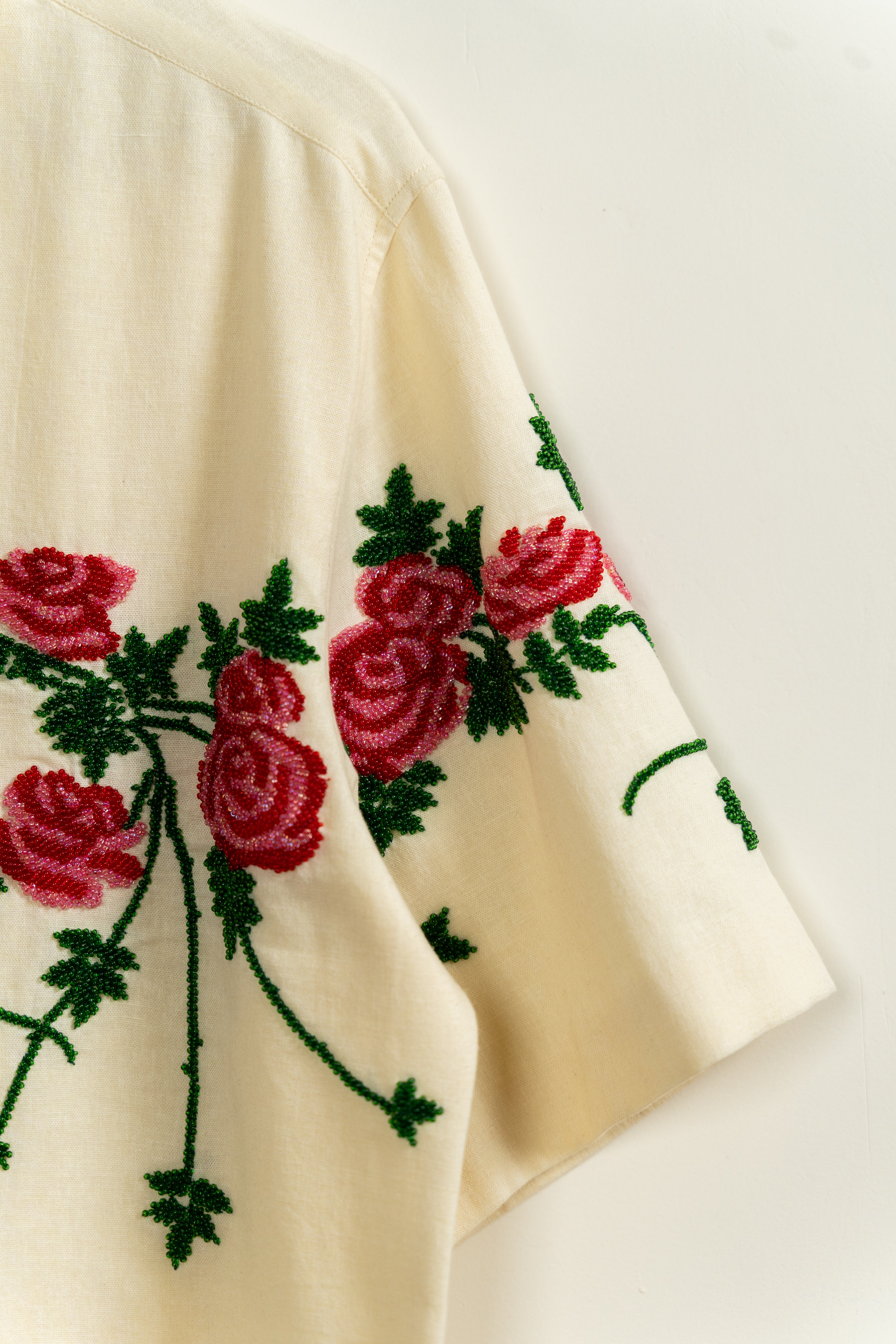 Beadwork roses hand embroidered shirt