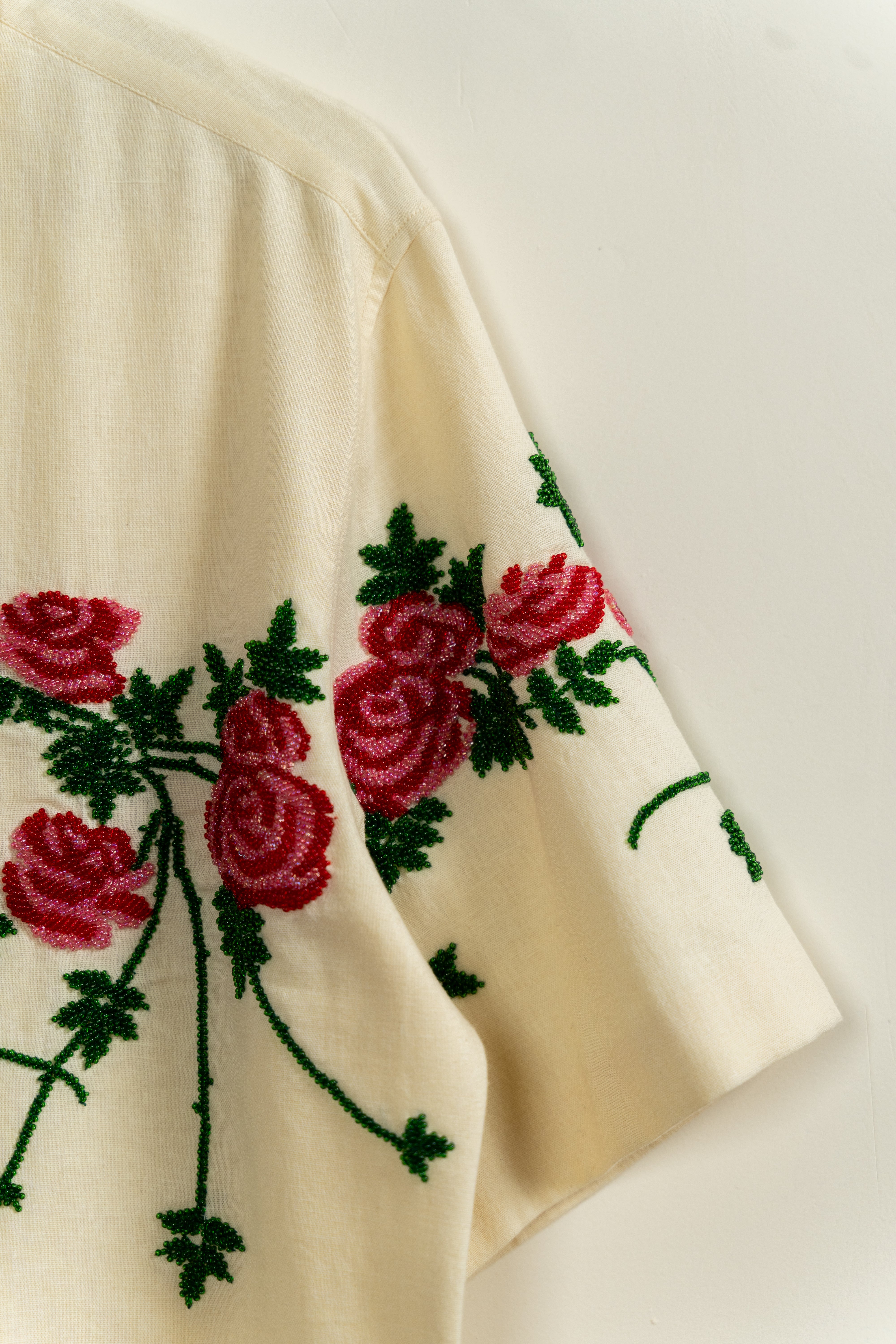 Beadwork roses hand embroidered shirt