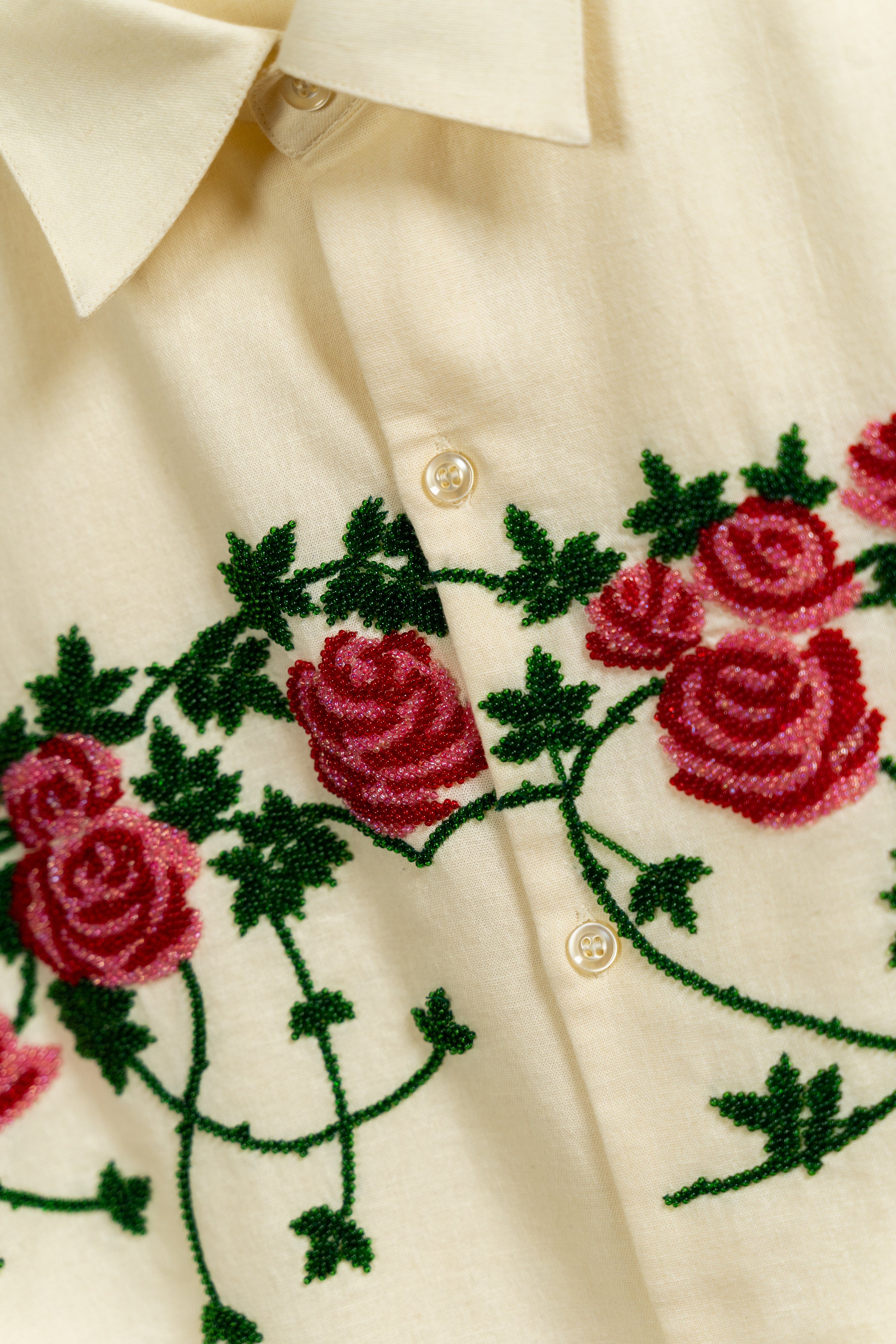 Beadwork roses hand embroidered shirt