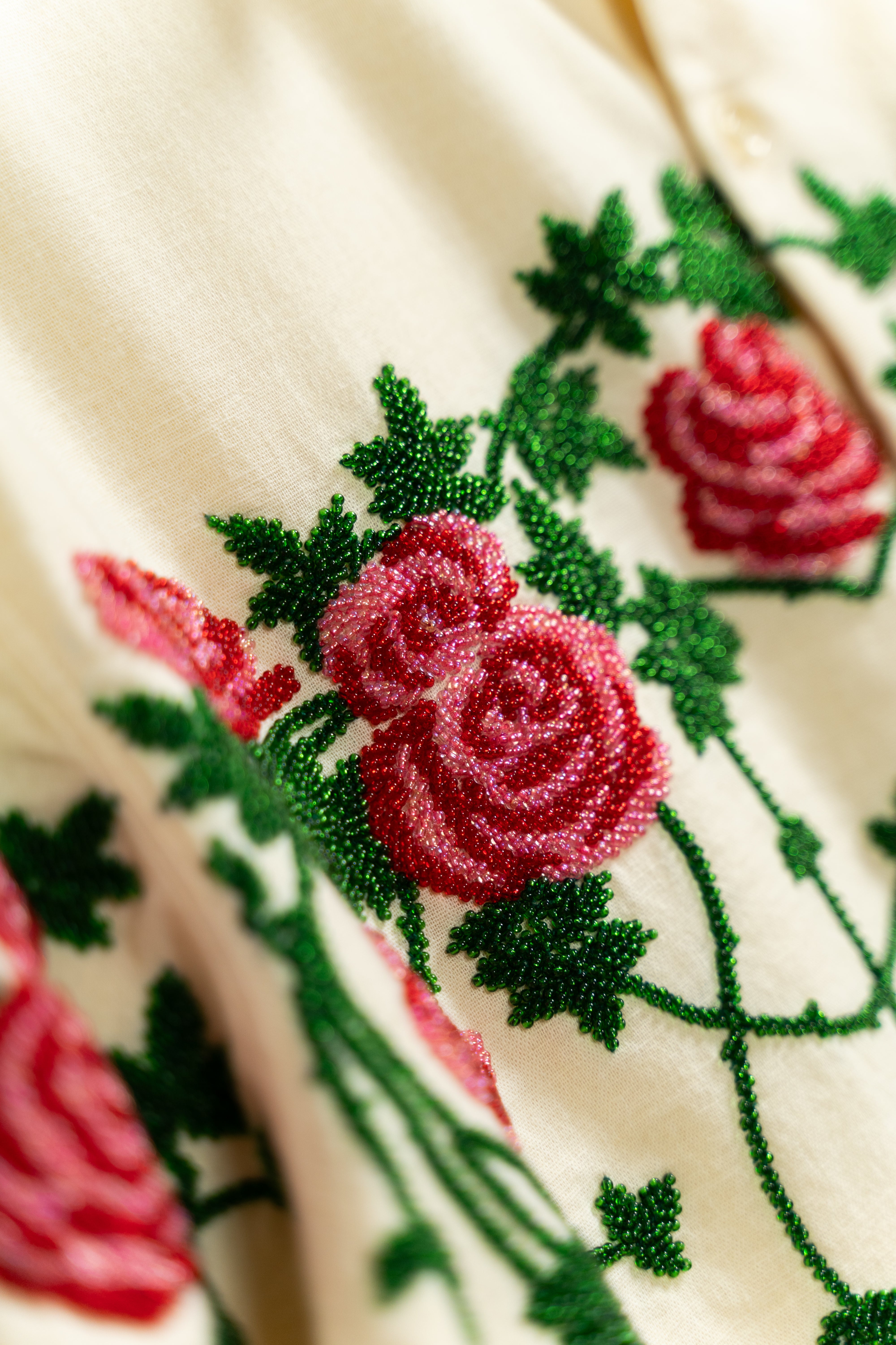 Beadwork roses hand embroidered shirt