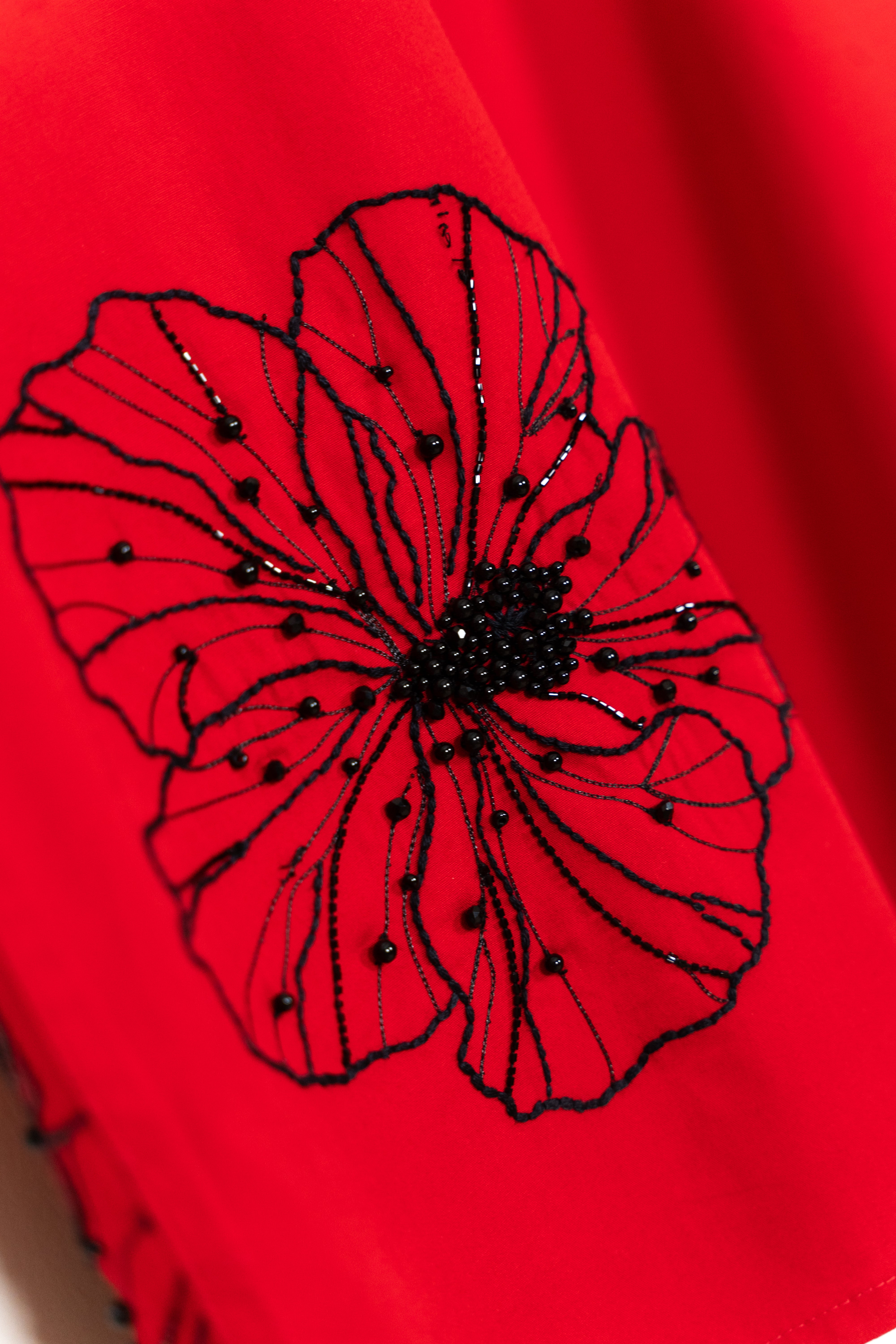 Red floral hand embroidered shirt