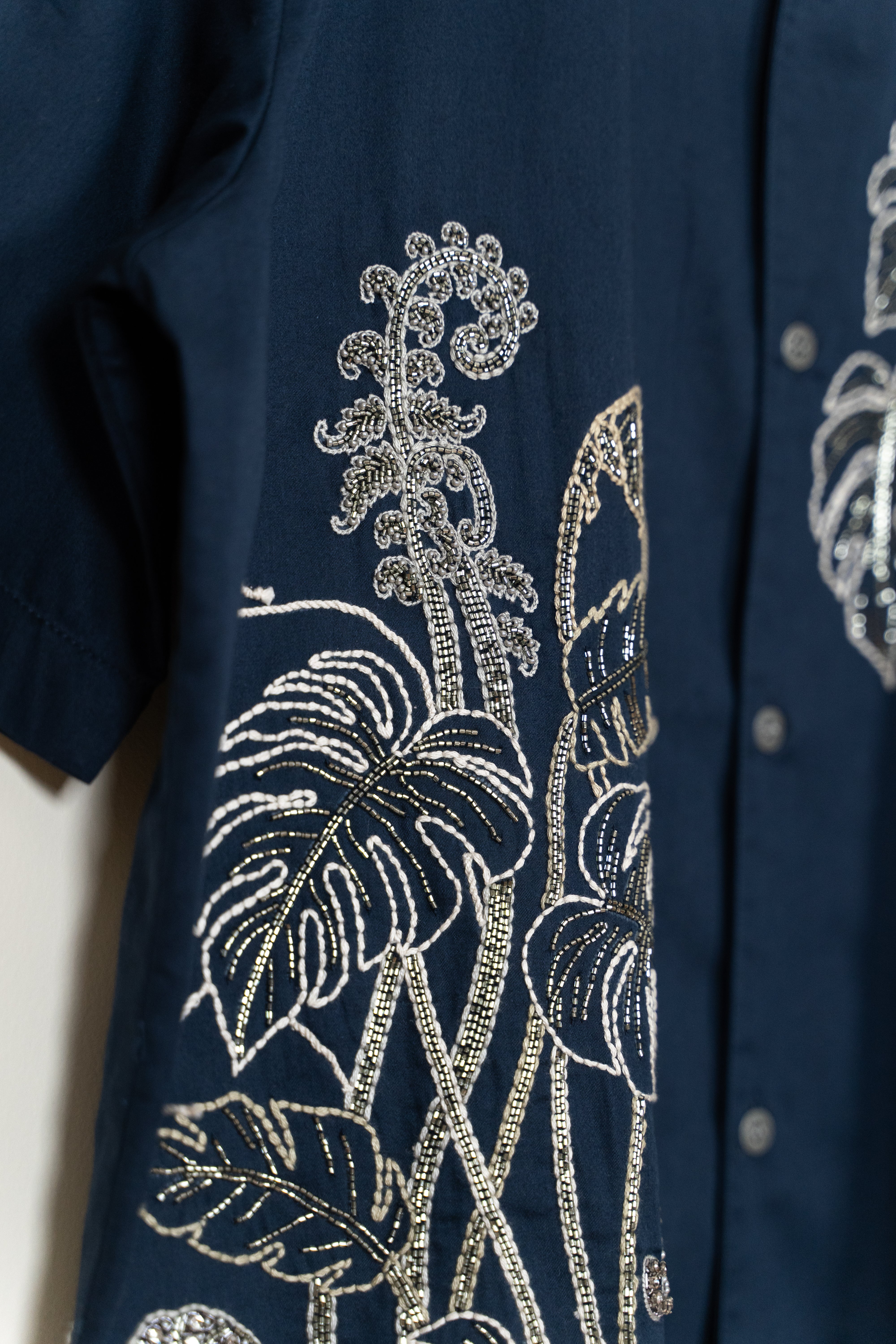 "Celestial vines" hand embroidered Shirt