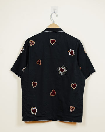 Velvet hearts appliqué shirt- Black