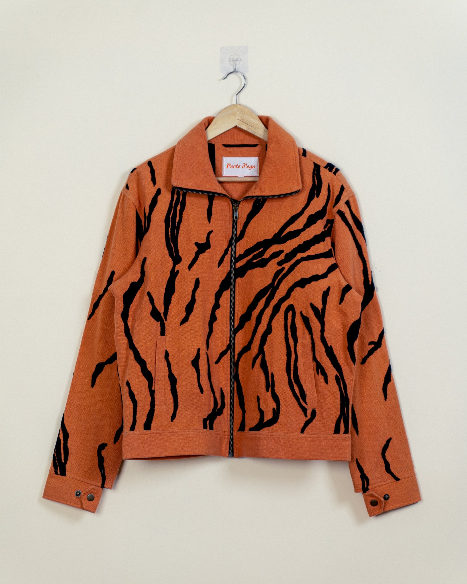 Tiger stripes embroidered zip up jacket