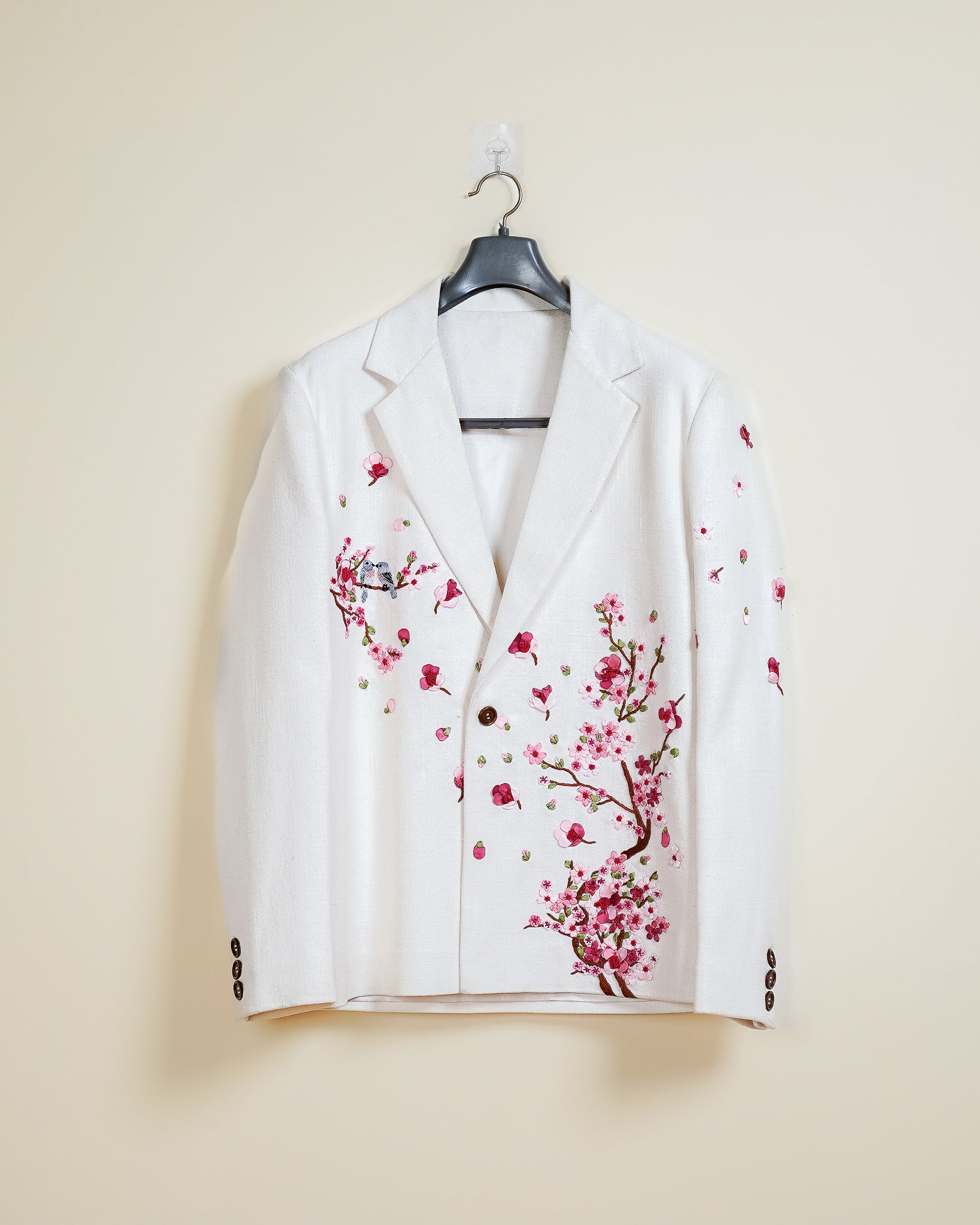 "Cherry blossoms" hand embroidered resort blazer