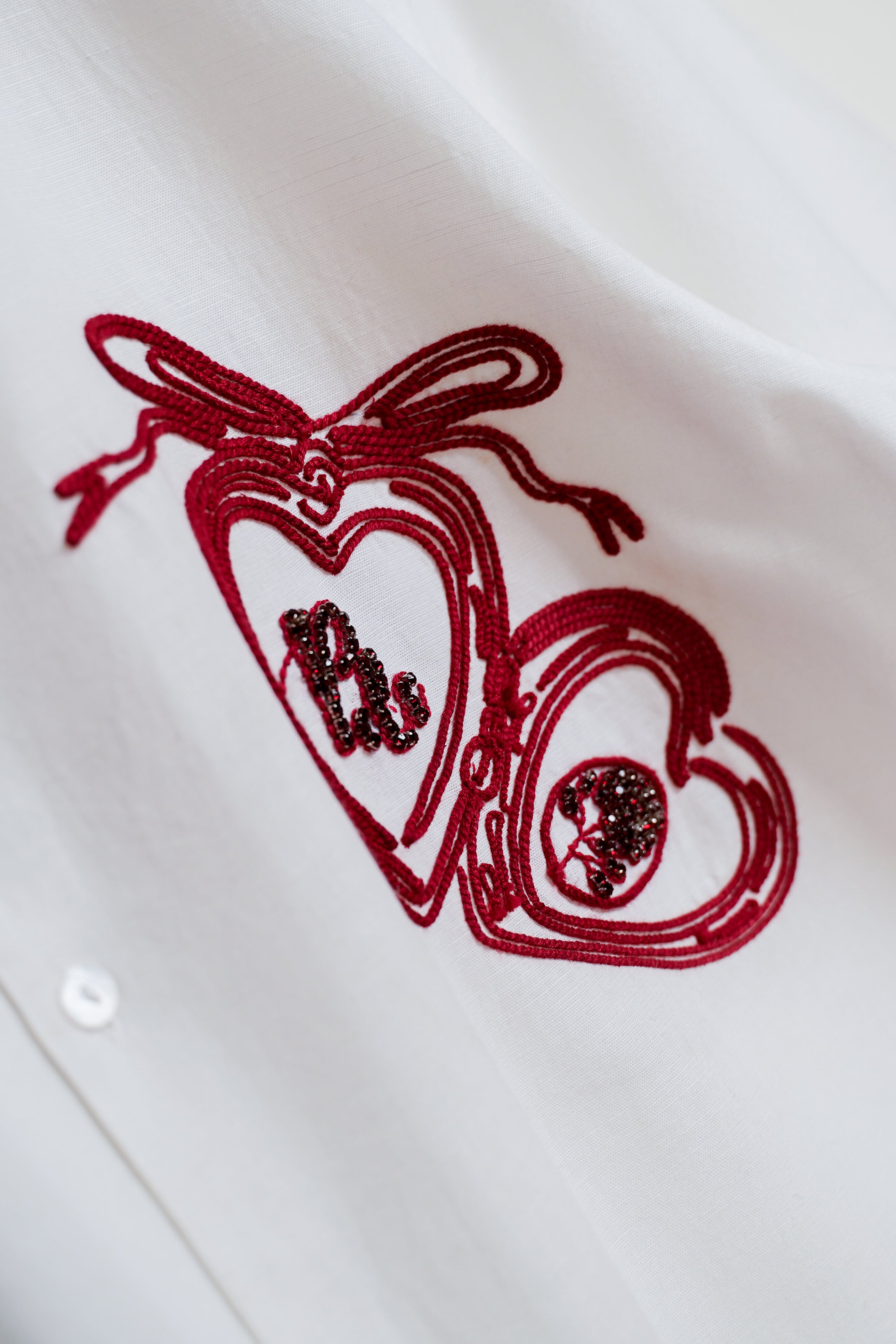 "Love locket" hand embroidered shirt