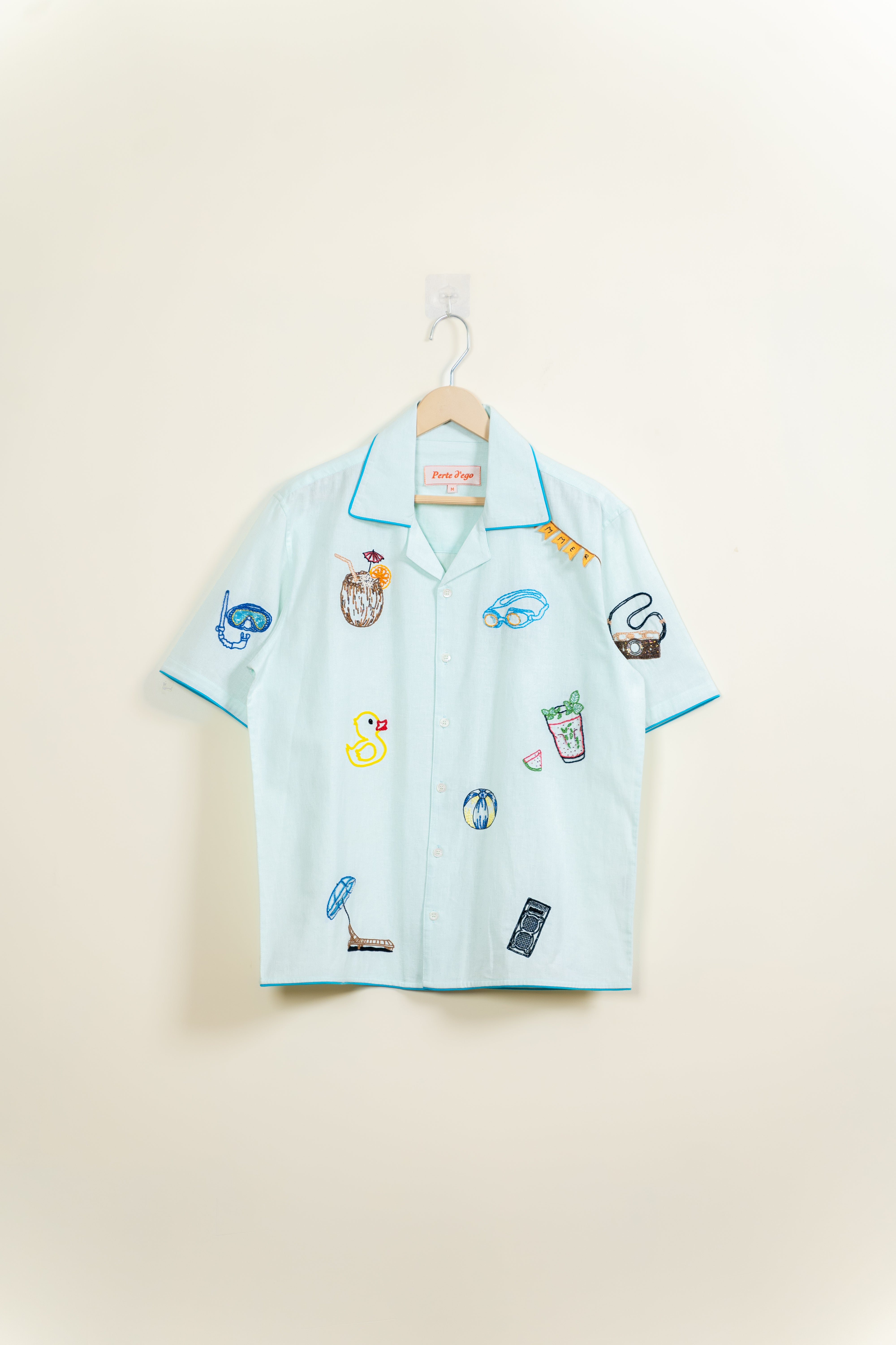 “Day at the pool” hand embroidered shirt