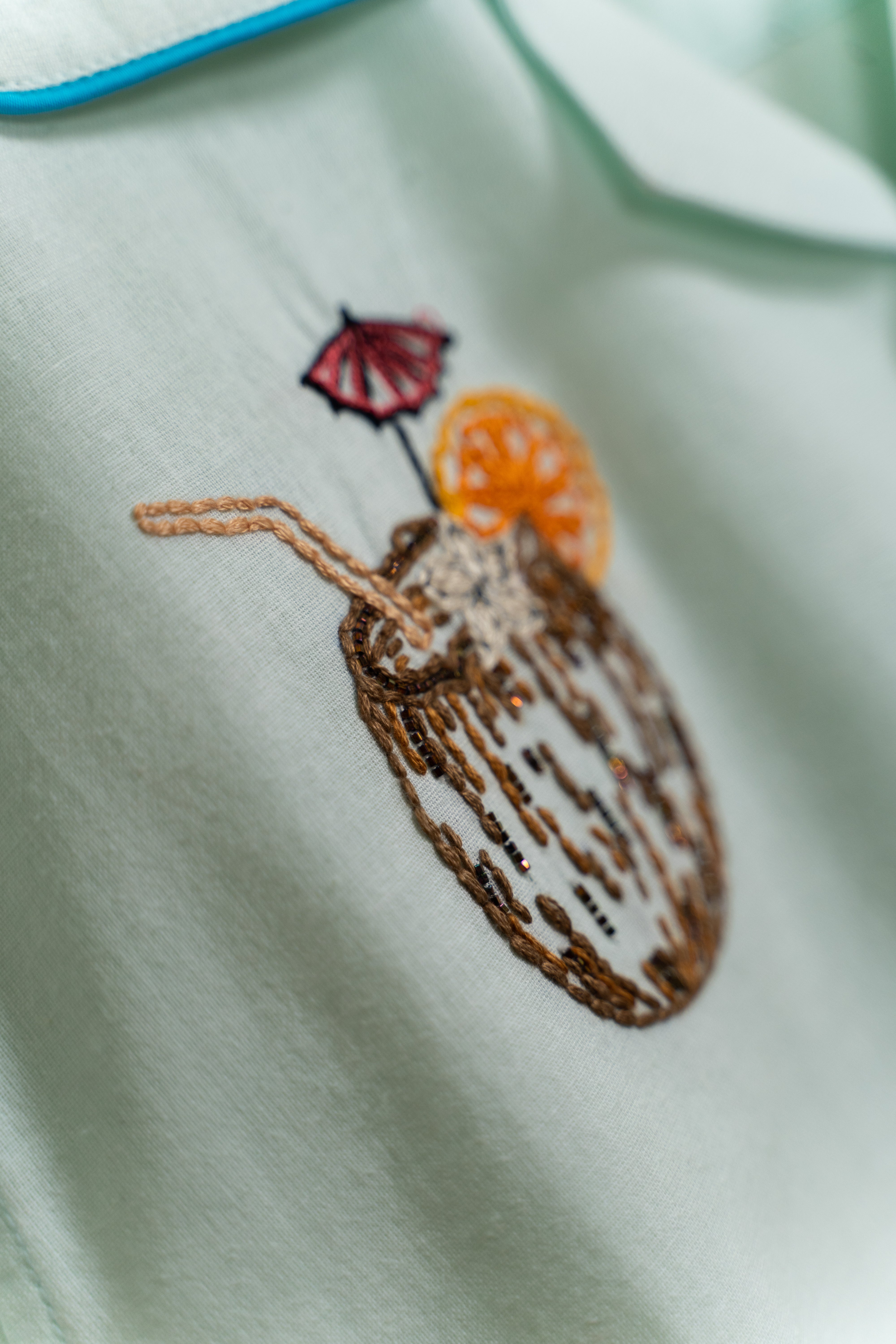 “Day at the pool” hand embroidered shirt