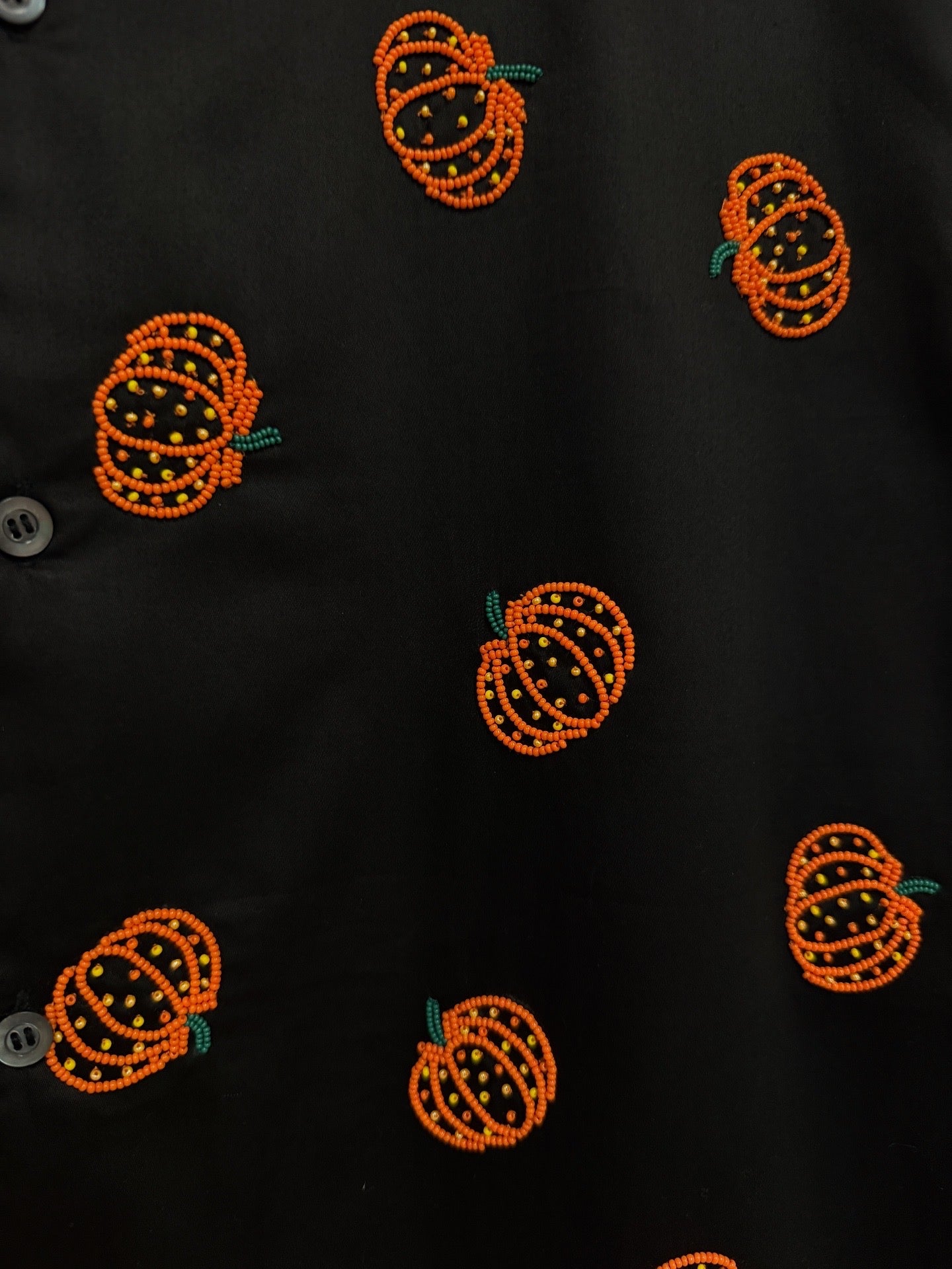 "Pumpkin beadwork" hand embroidered shirt- Black