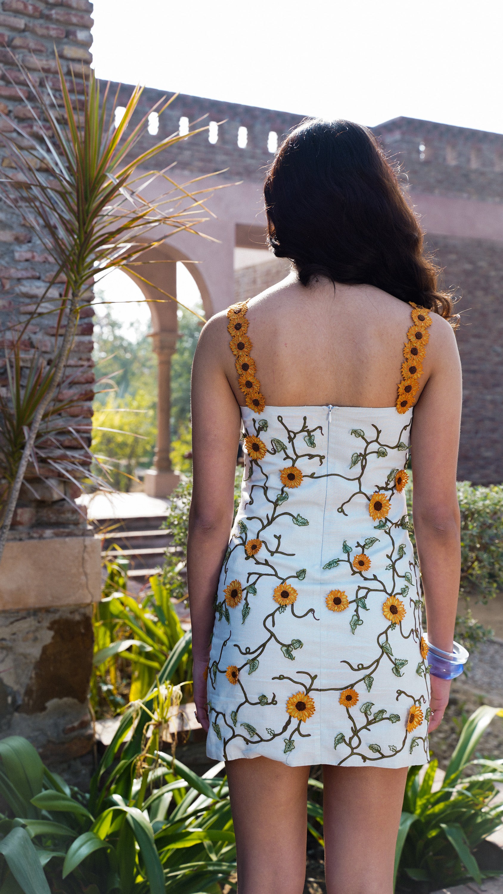 Sunflowers appliqué hand embroidered dress