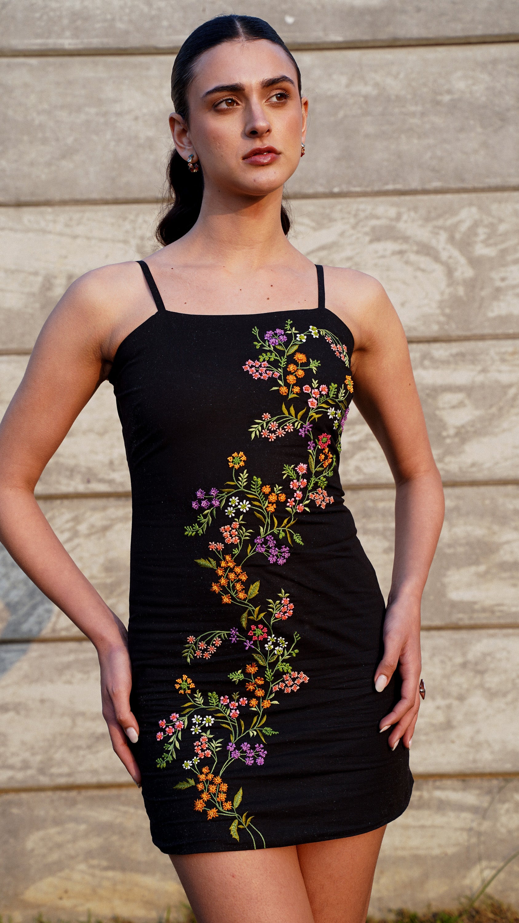 Mia floral hand embroidered dress
