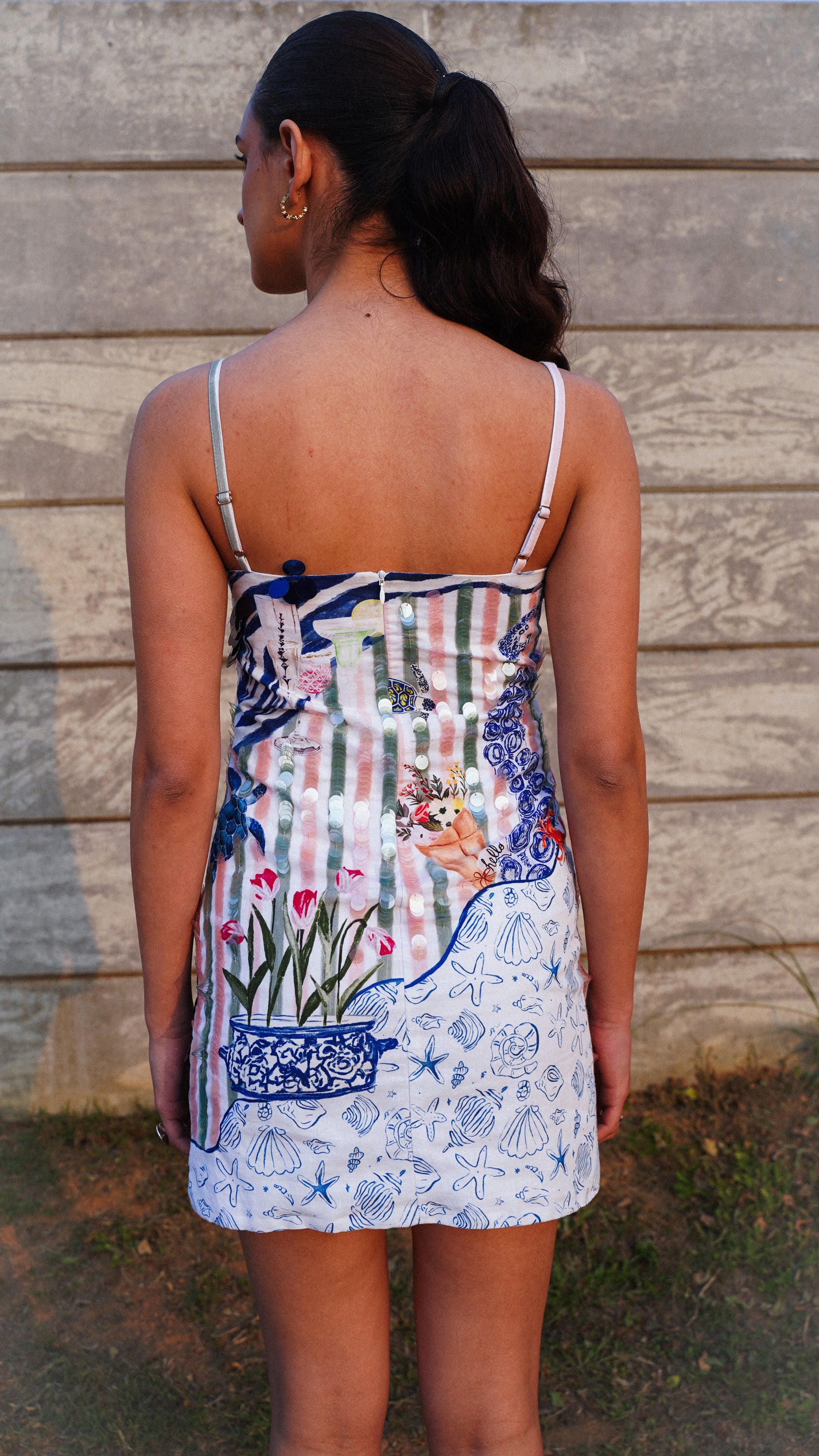 "Call me if you get lost" hand embroidered dress