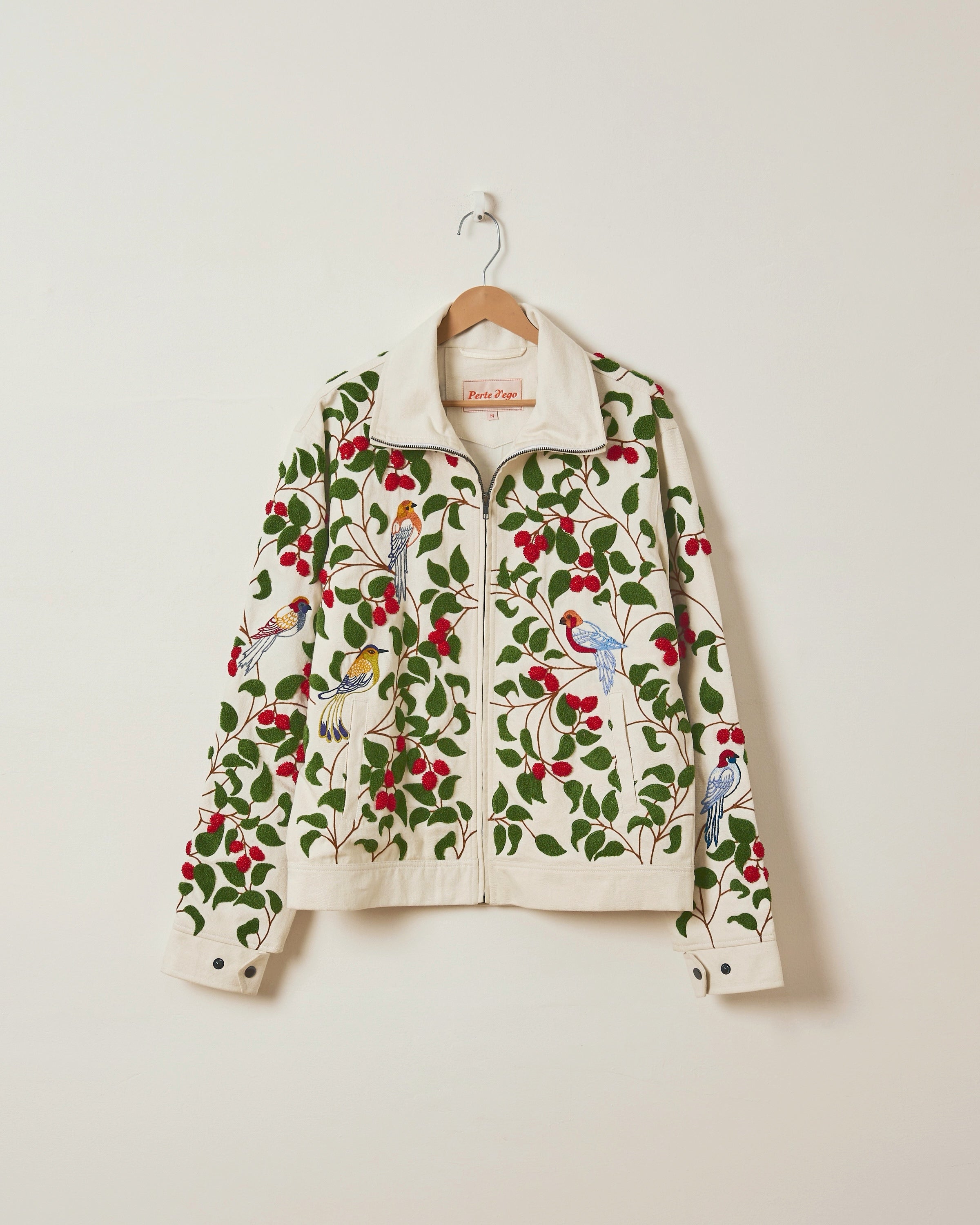 “Hand embroidered cherries” zip up jacket