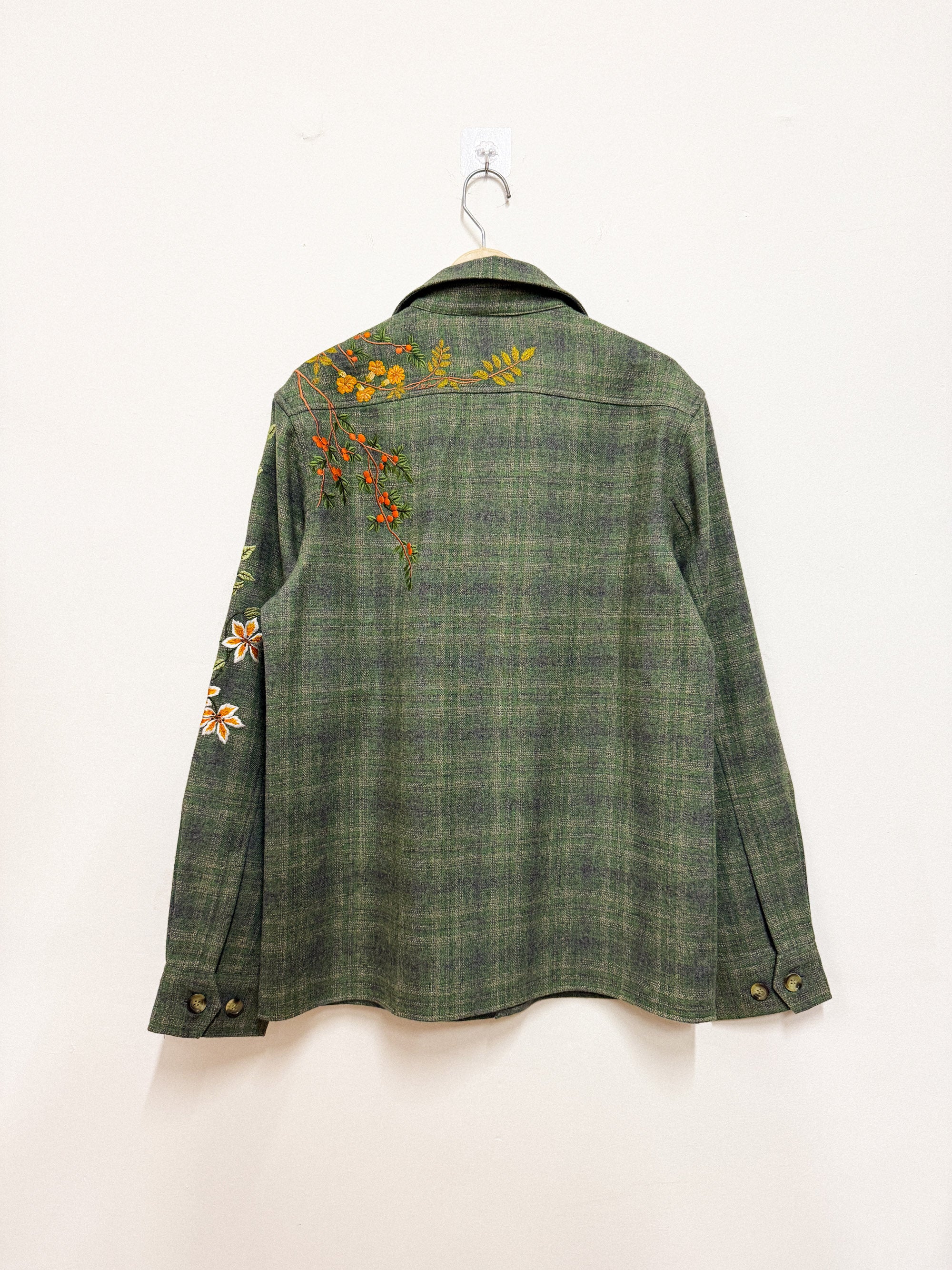 Floral embroidered wool overshirt