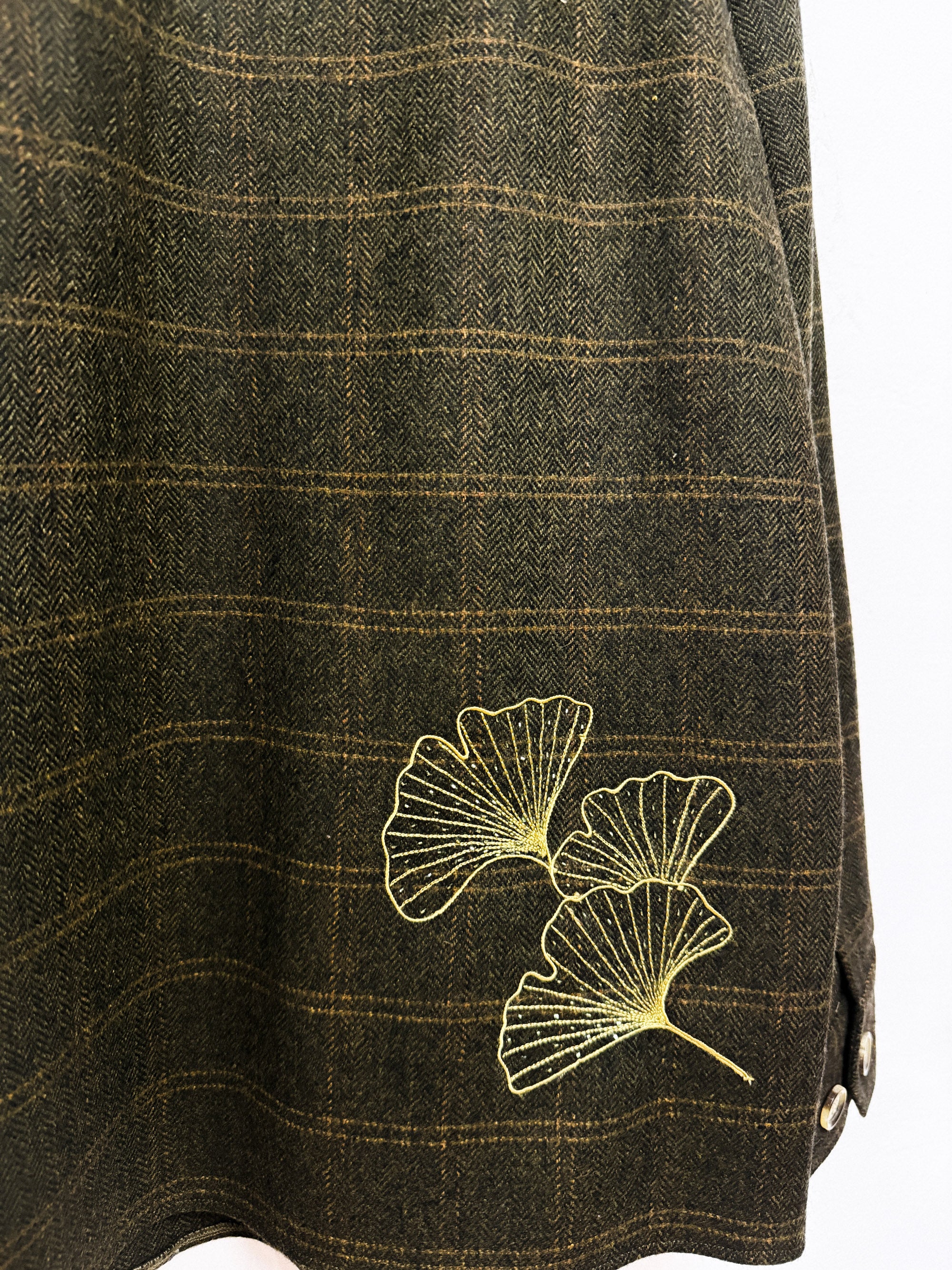 Wild flowers hand embroidered wool overshirt