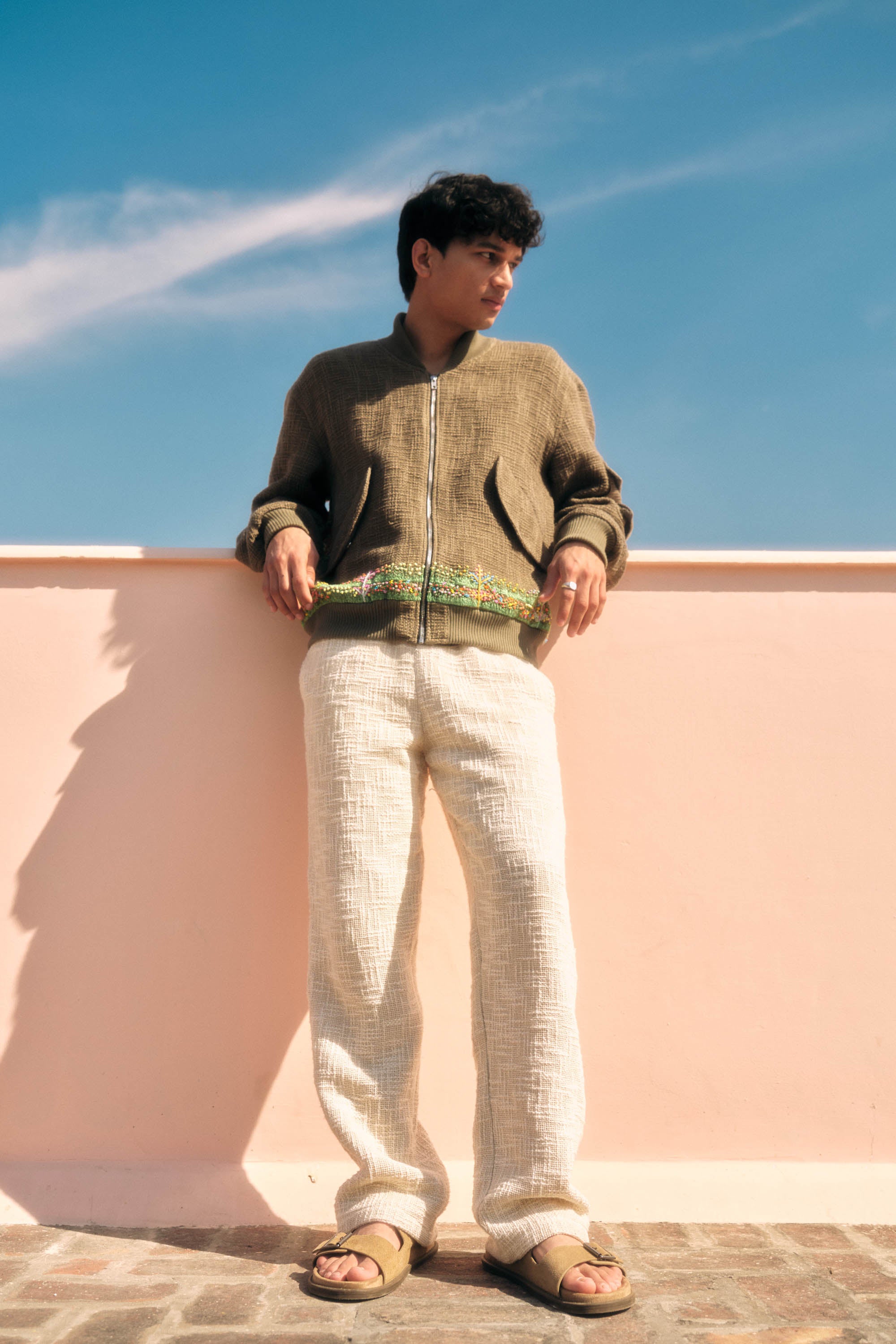 Textured lounge pants- Off white