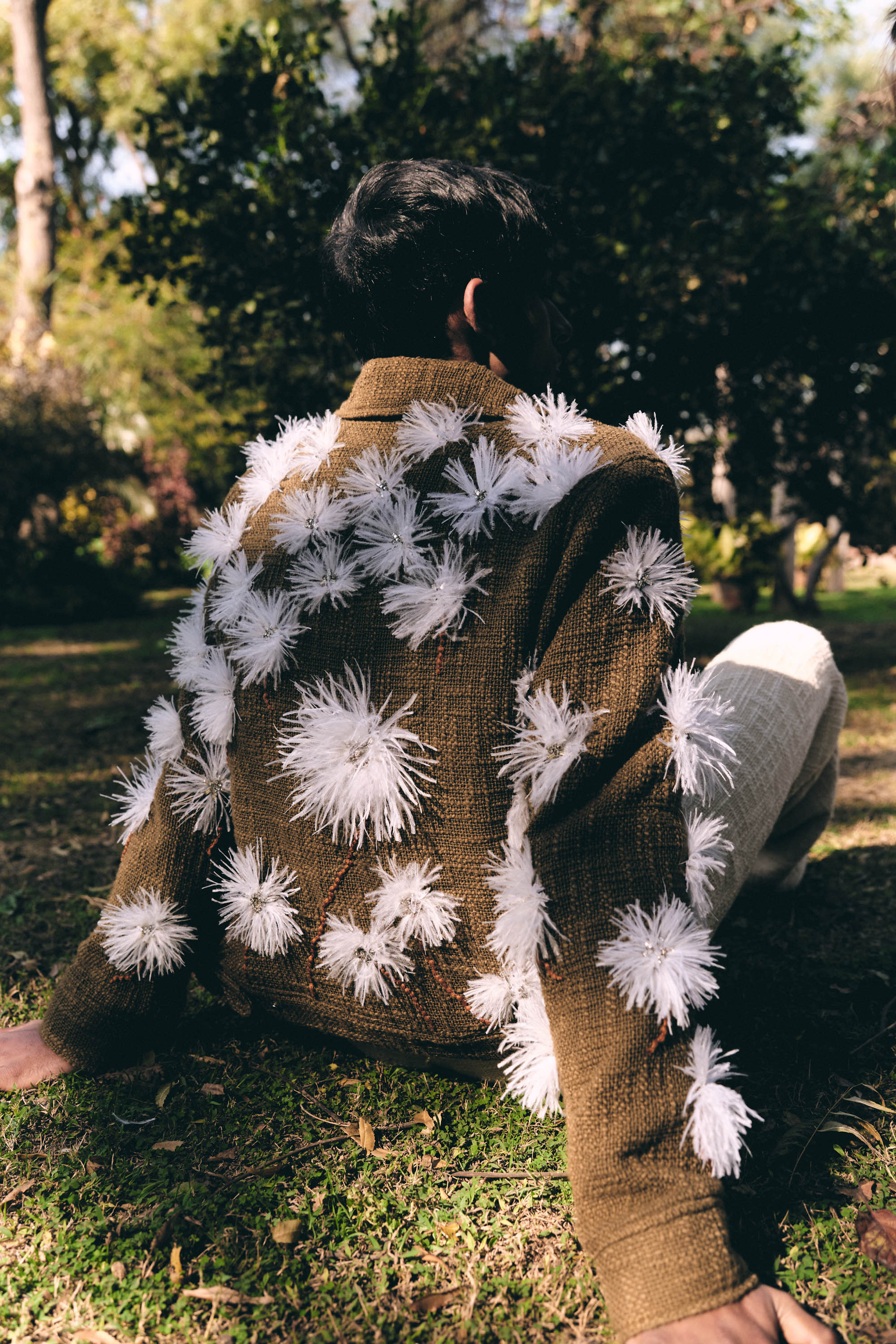 "Le Dandelion" hand embroidered zip up jacket