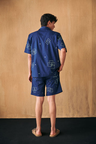 Geometrical mirror work hand embroidered shorts