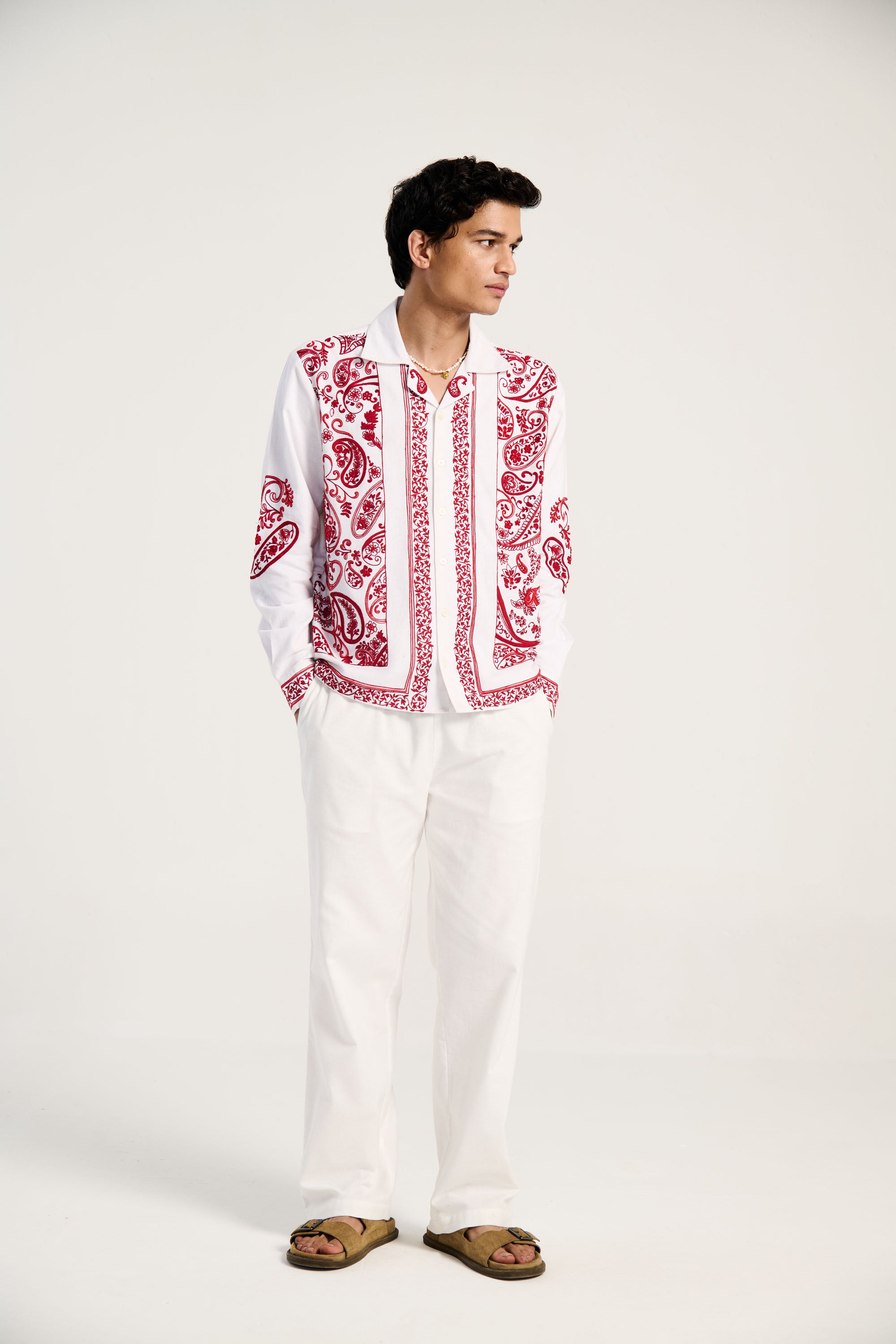 Hand embroidered paisley full sleeves shirt