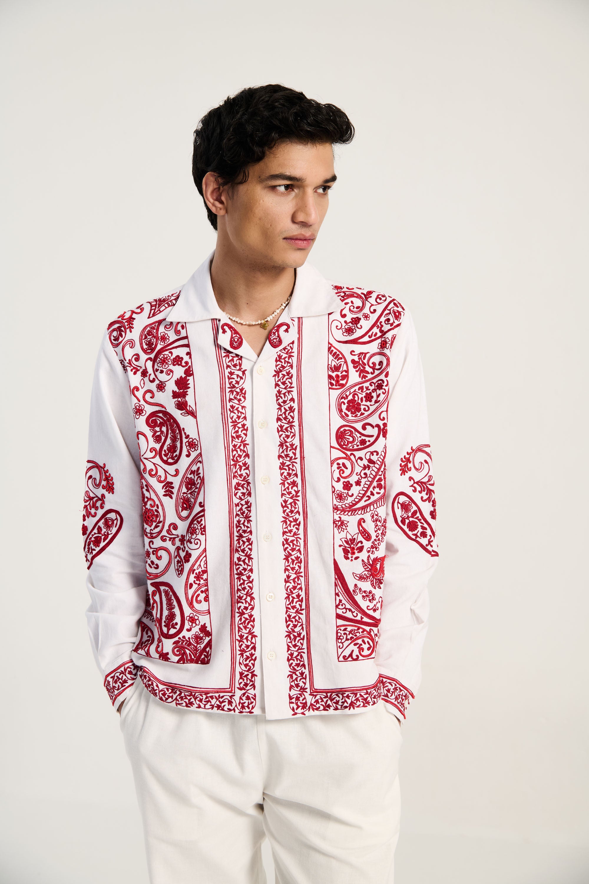 Hand embroidered paisley full sleeves shirt