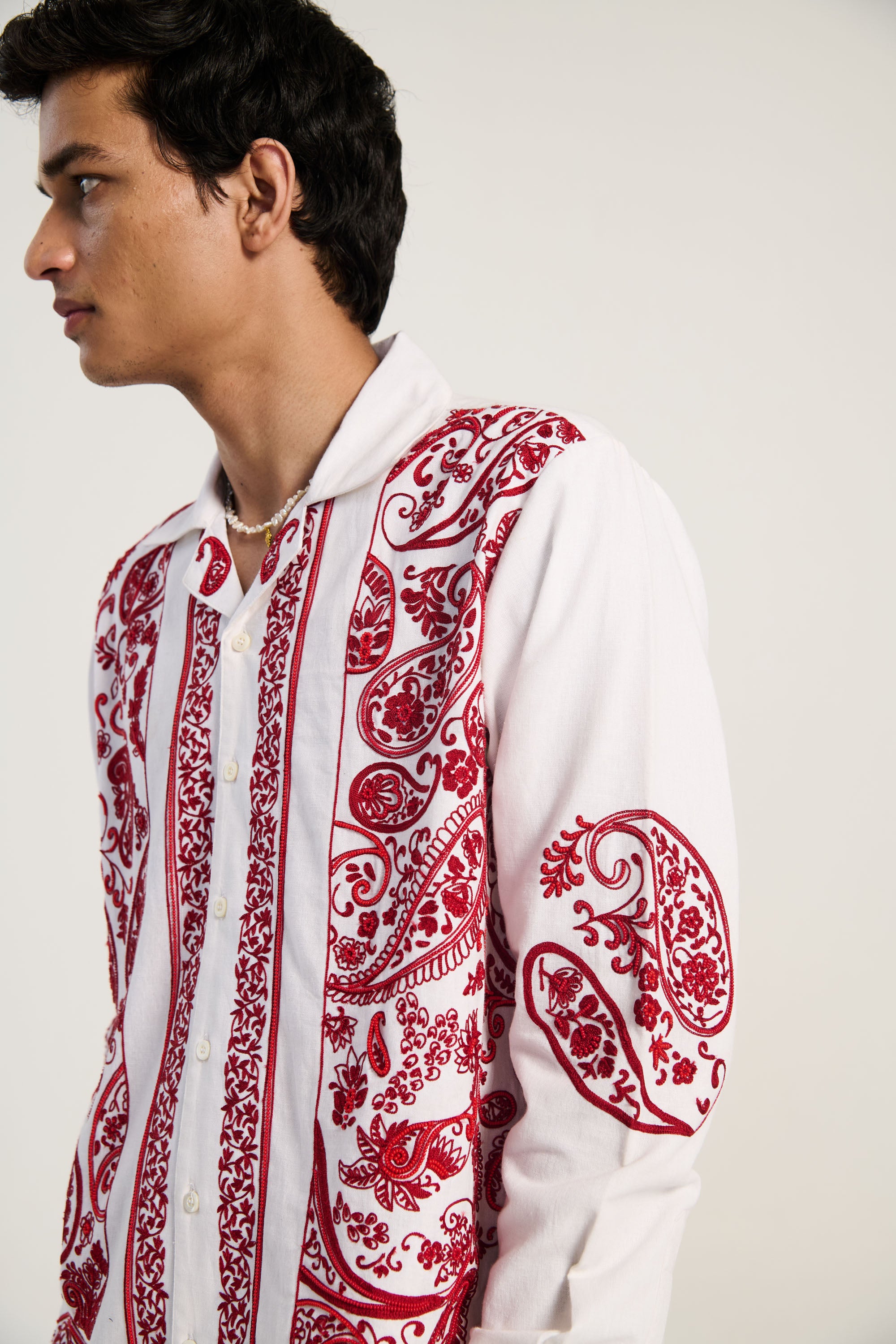 Hand embroidered paisley full sleeves shirt