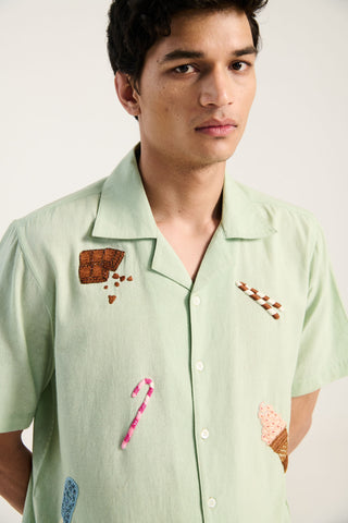 "Le summer vacation" hand embroidered Shirt