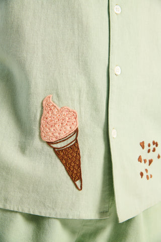 "Le summer vacation" hand embroidered Shirt