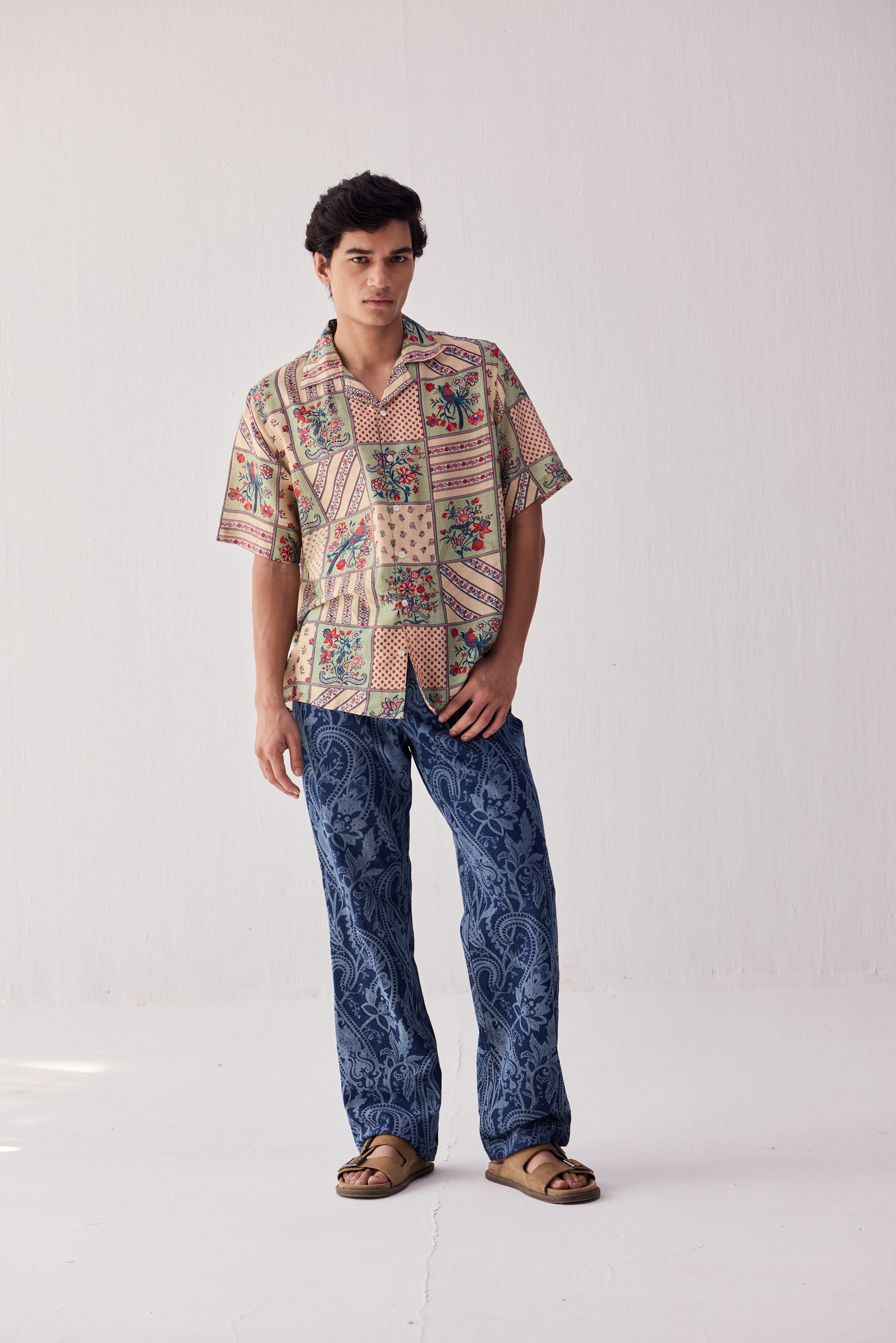 Paisley straight fit denim pants