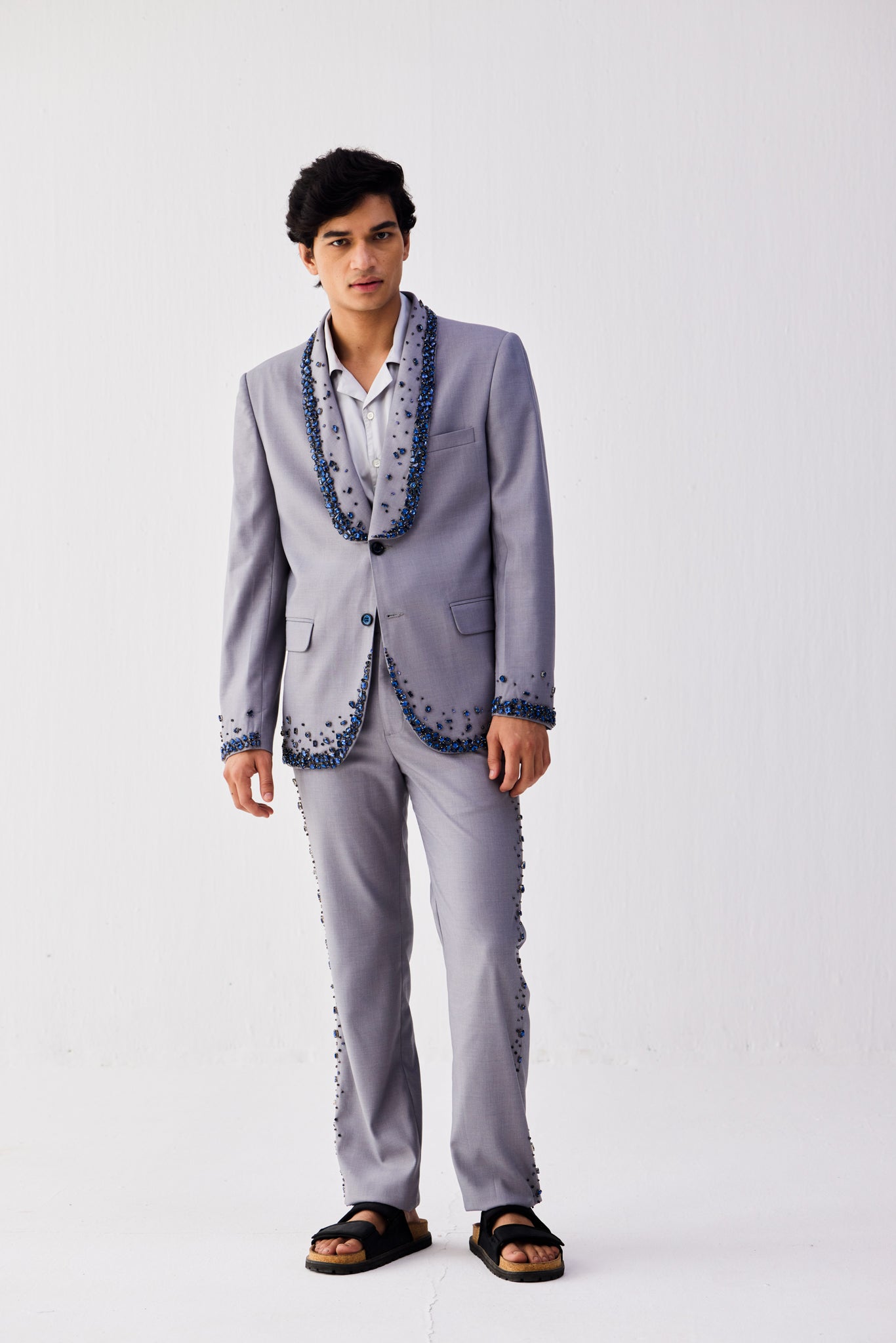 Blue stonework embroidered blazer