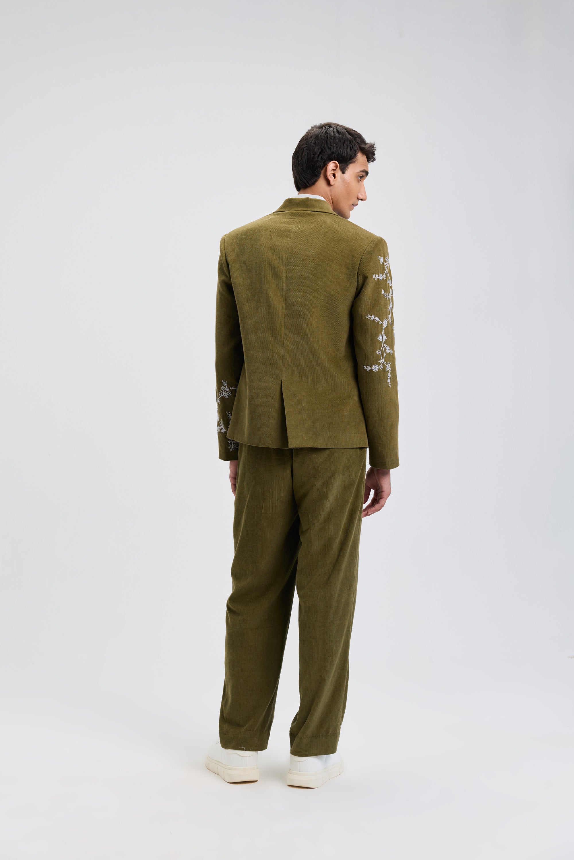 Verdant Vine Embroidered Corduroy Blazer