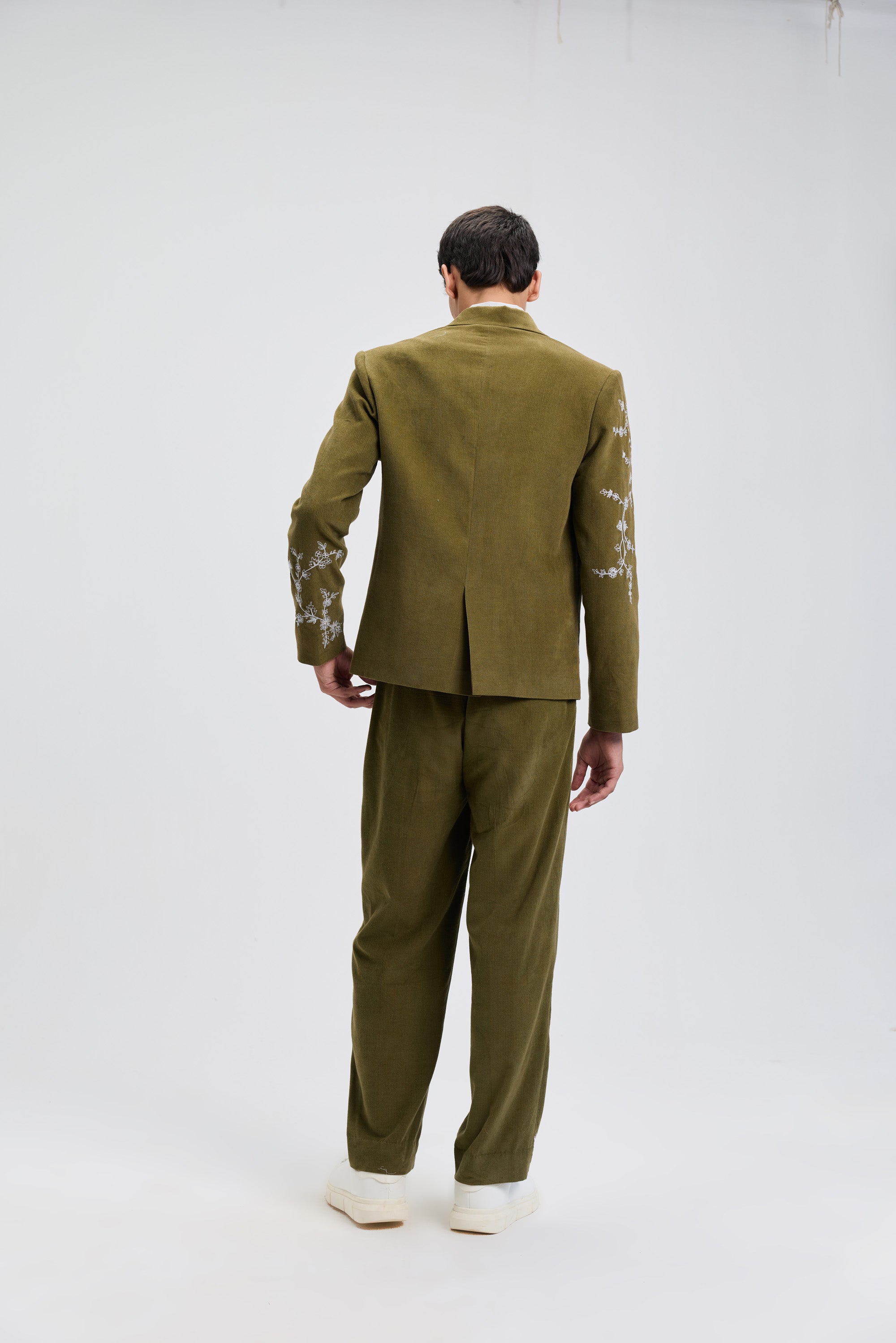 Verdant Vine Embroidered Corduroy Blazer